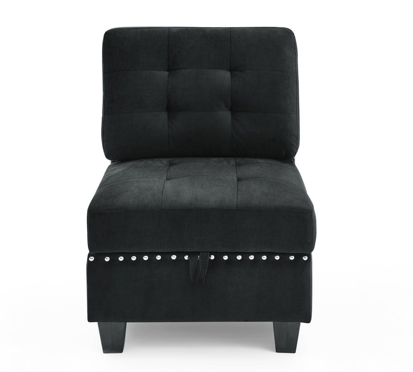 Single Chair for L-Shape Modular Sectional Sofa Couch Reversible Combination Ottoman- Black_3