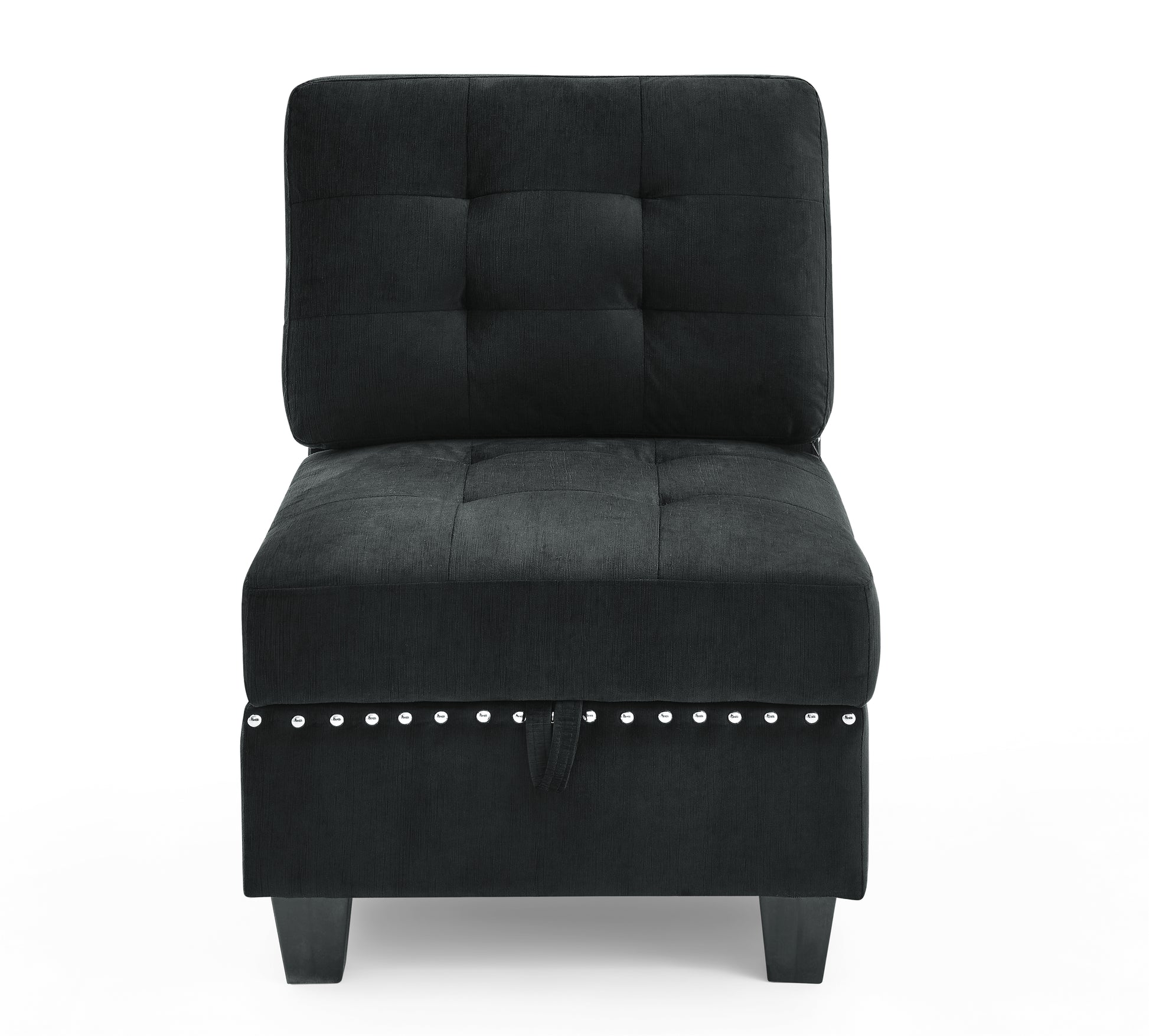 Single Chair for L-Shape Modular Sectional Sofa Couch Reversible Combination Ottoman- Black_3