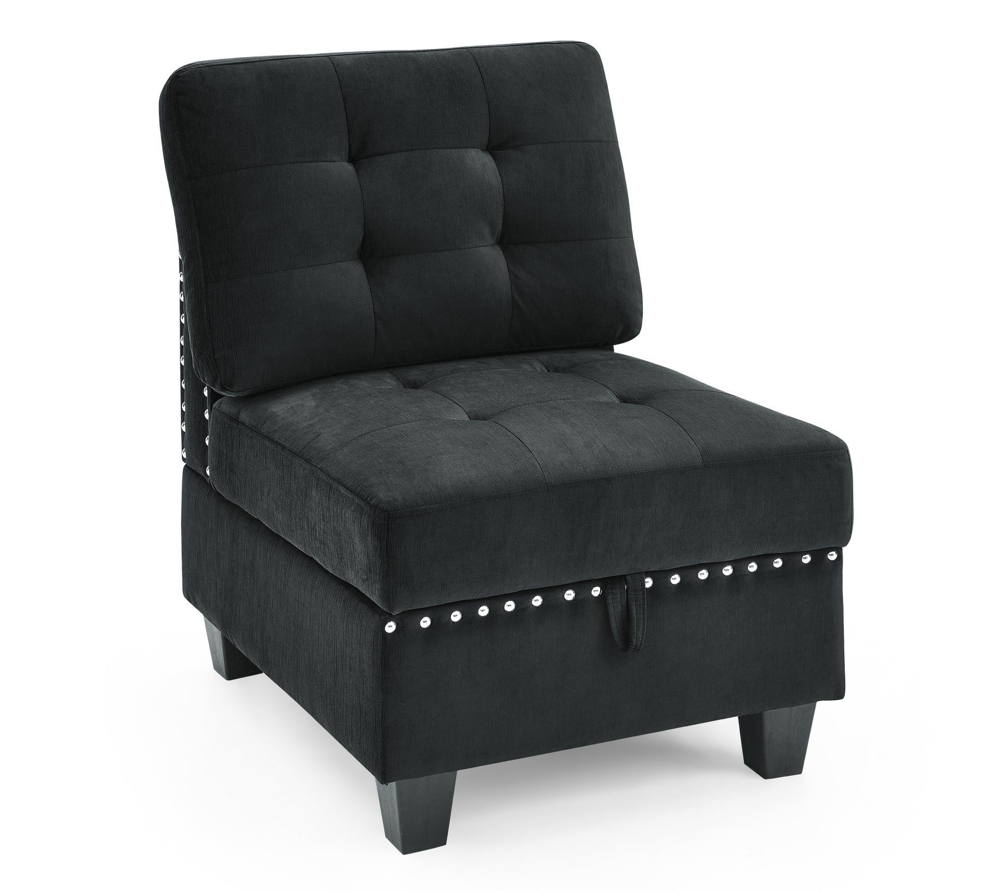 Single Chair for L-Shape Modular Sectional Sofa Couch Reversible Combination Ottoman- Black_1