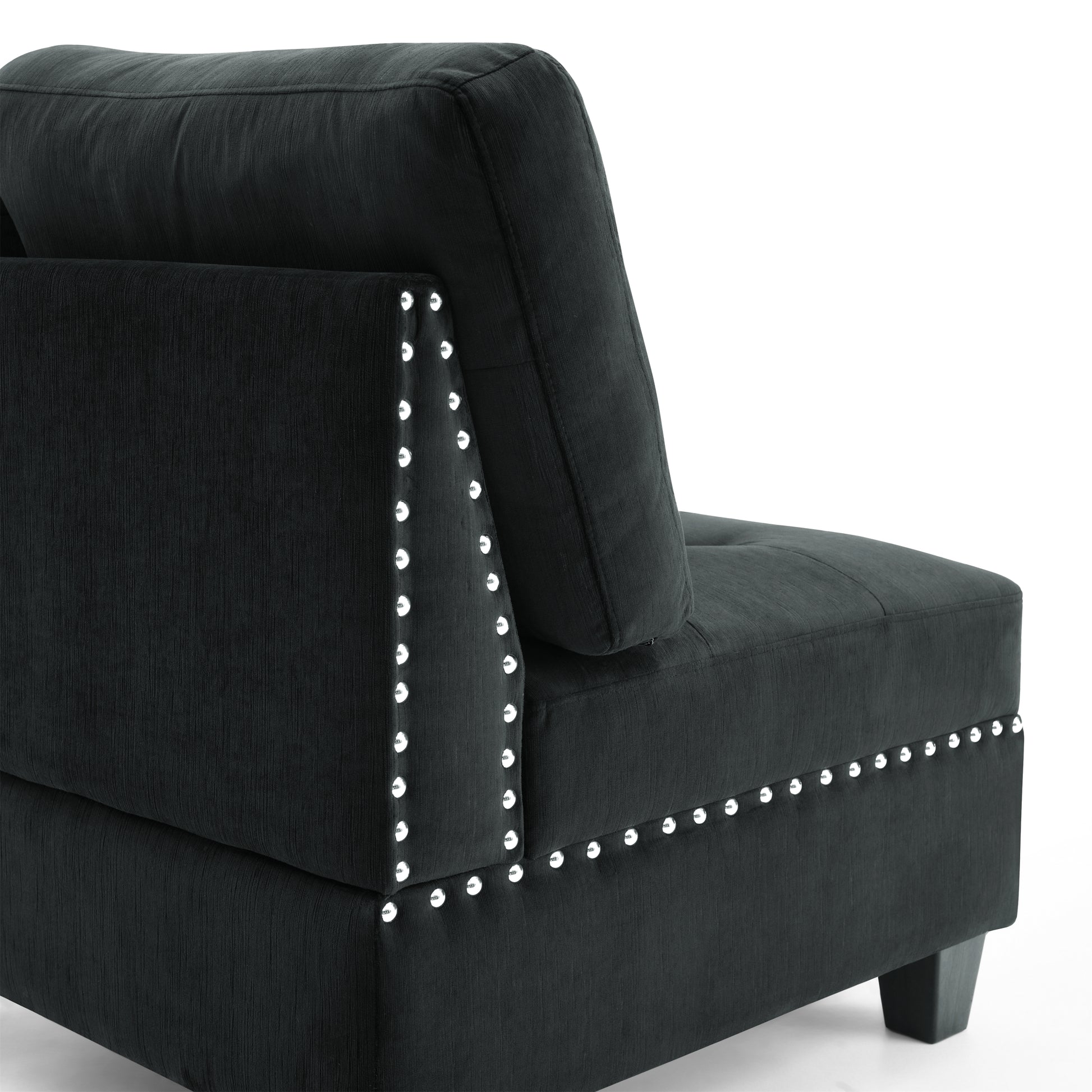 Single Chair for L-Shape Modular Sectional Sofa Couch Reversible Combination Ottoman- Black_5
