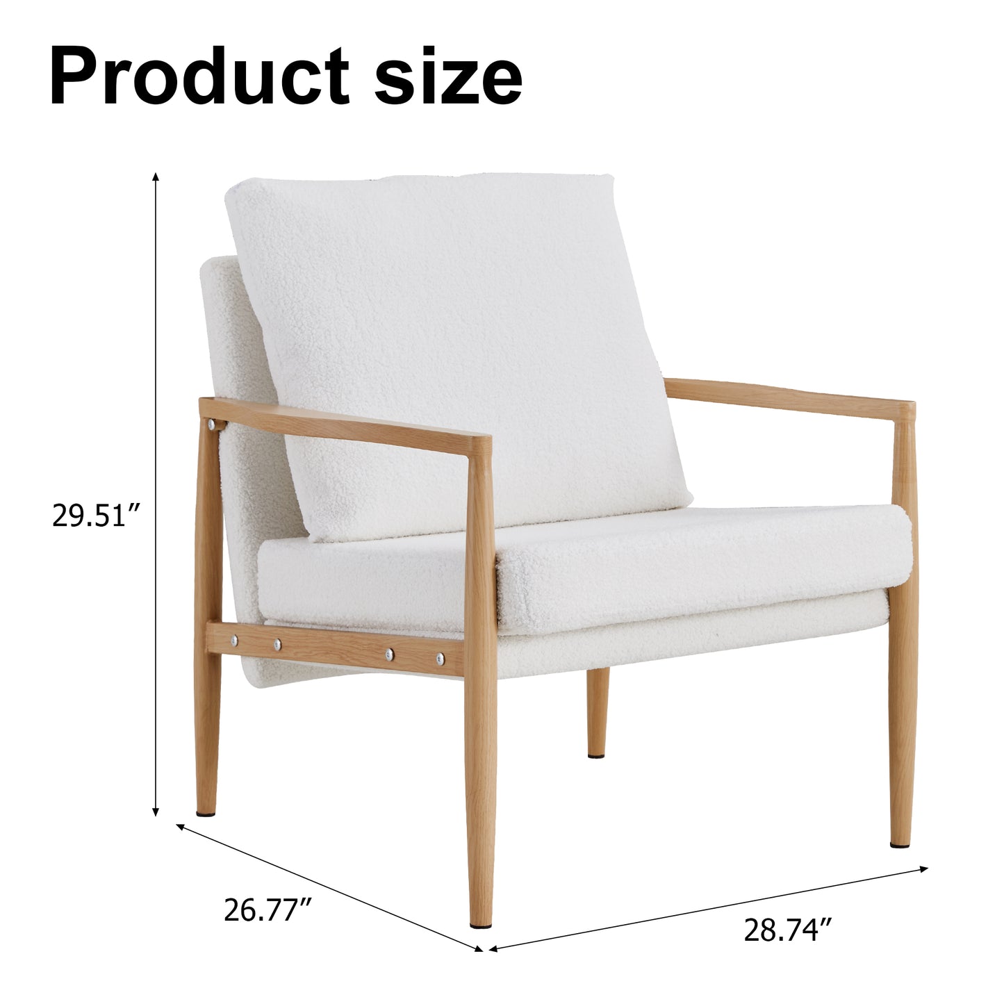 Set of 2 Teddy Velvet Mid Century Modern Accent Armchair with Metal Frame- White_12