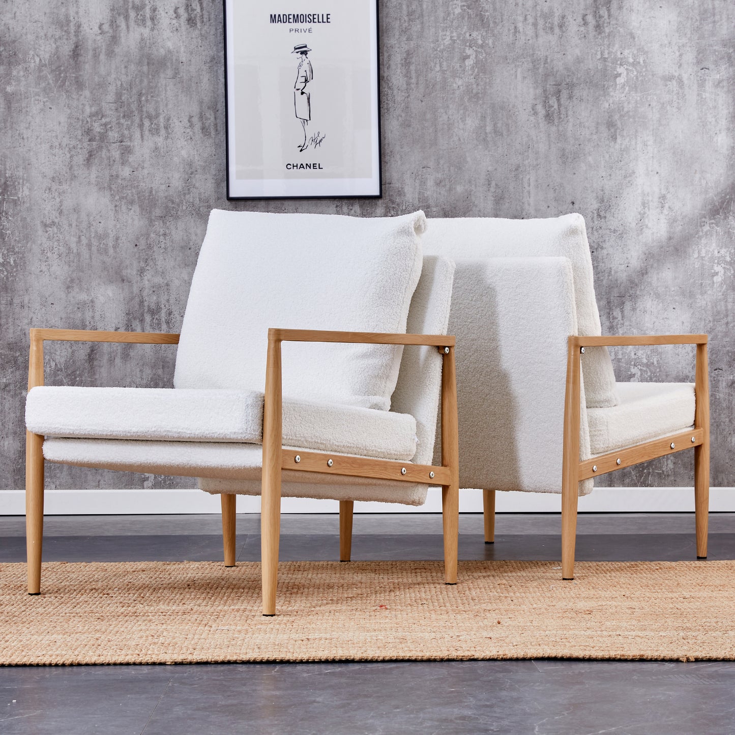 Set of 2 Teddy Velvet Mid Century Modern Accent Armchair with Metal Frame- White_3