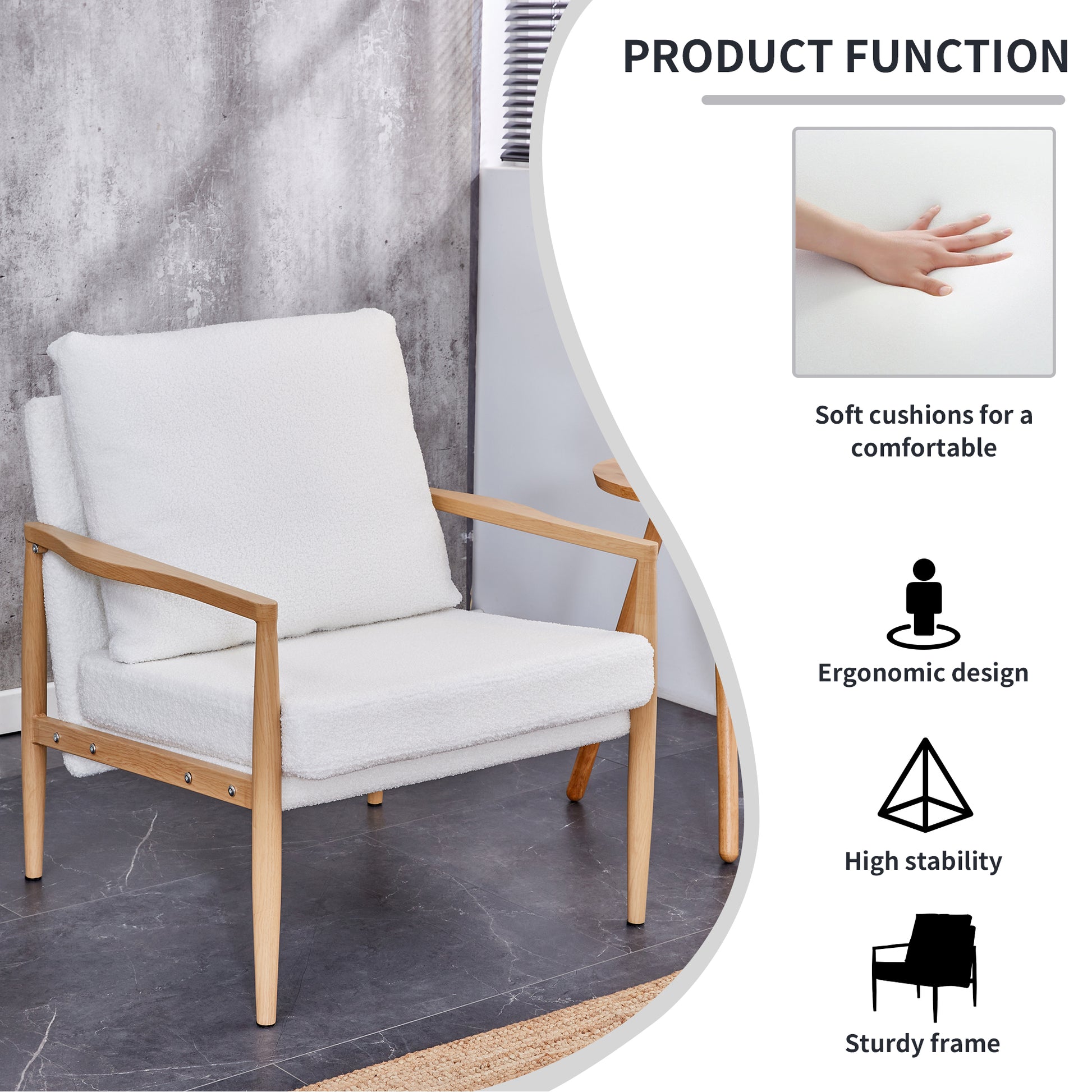 Set of 2 Teddy Velvet Mid Century Modern Accent Armchair with Metal Frame- White_9