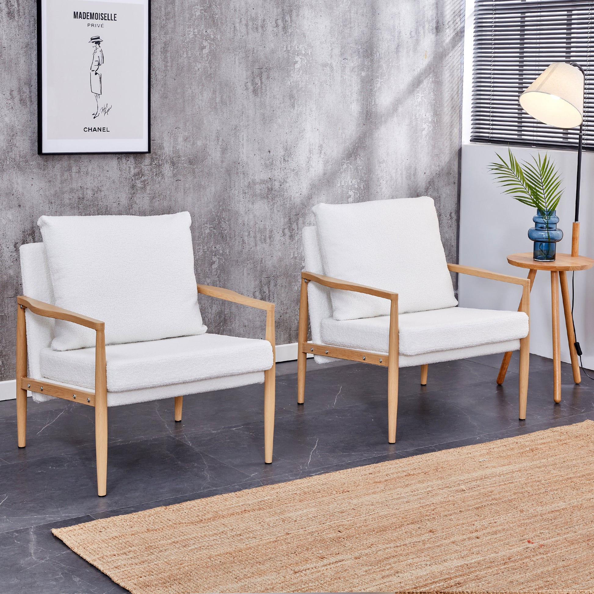 Set of 2 Teddy Velvet Mid Century Modern Accent Armchair with Metal Frame- White_4