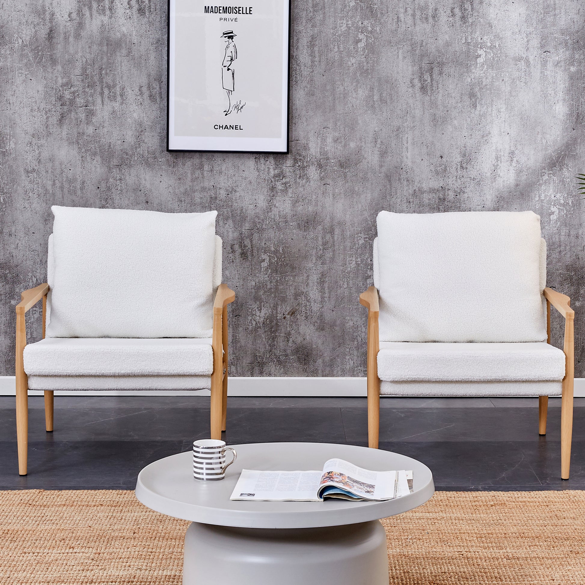 Set of 2 Teddy Velvet Mid Century Modern Accent Armchair with Metal Frame- White_2