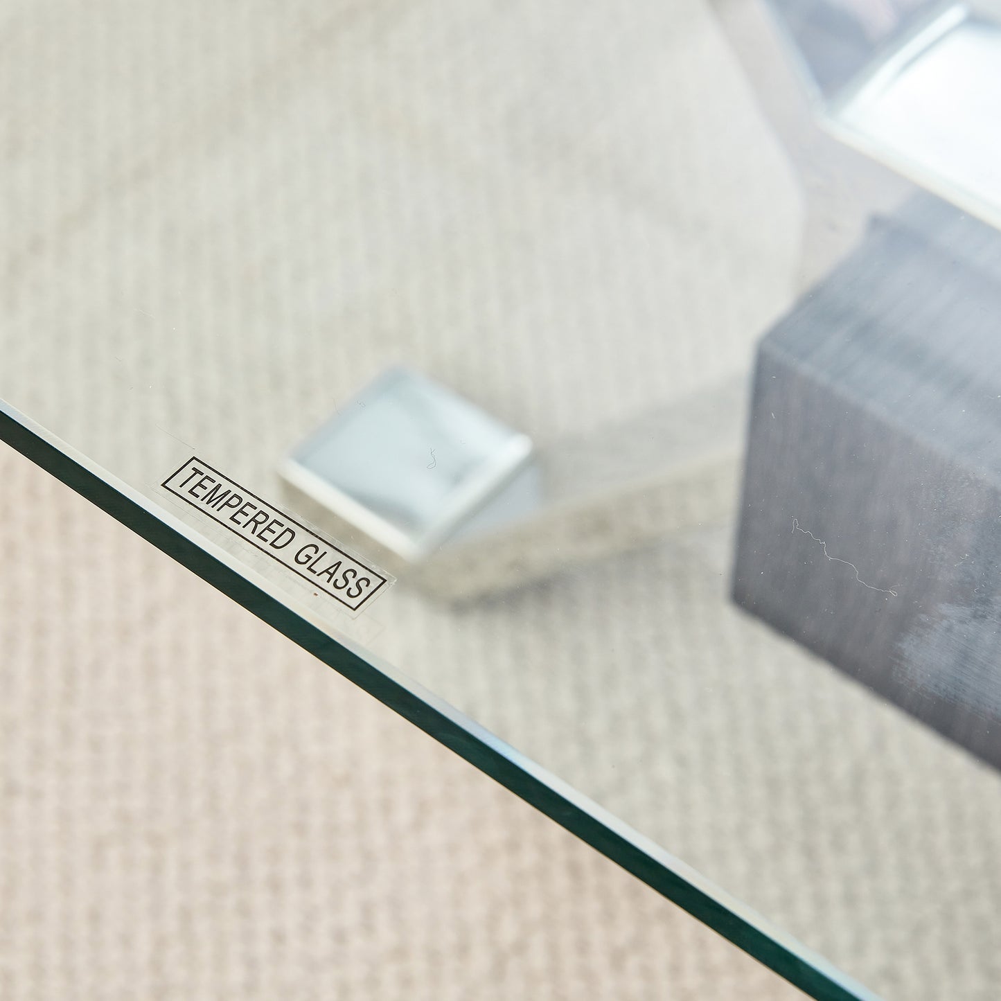 Contemporary Tempered Glass Coffee Table with Plated Metal Legs and MDF Crossbar_11