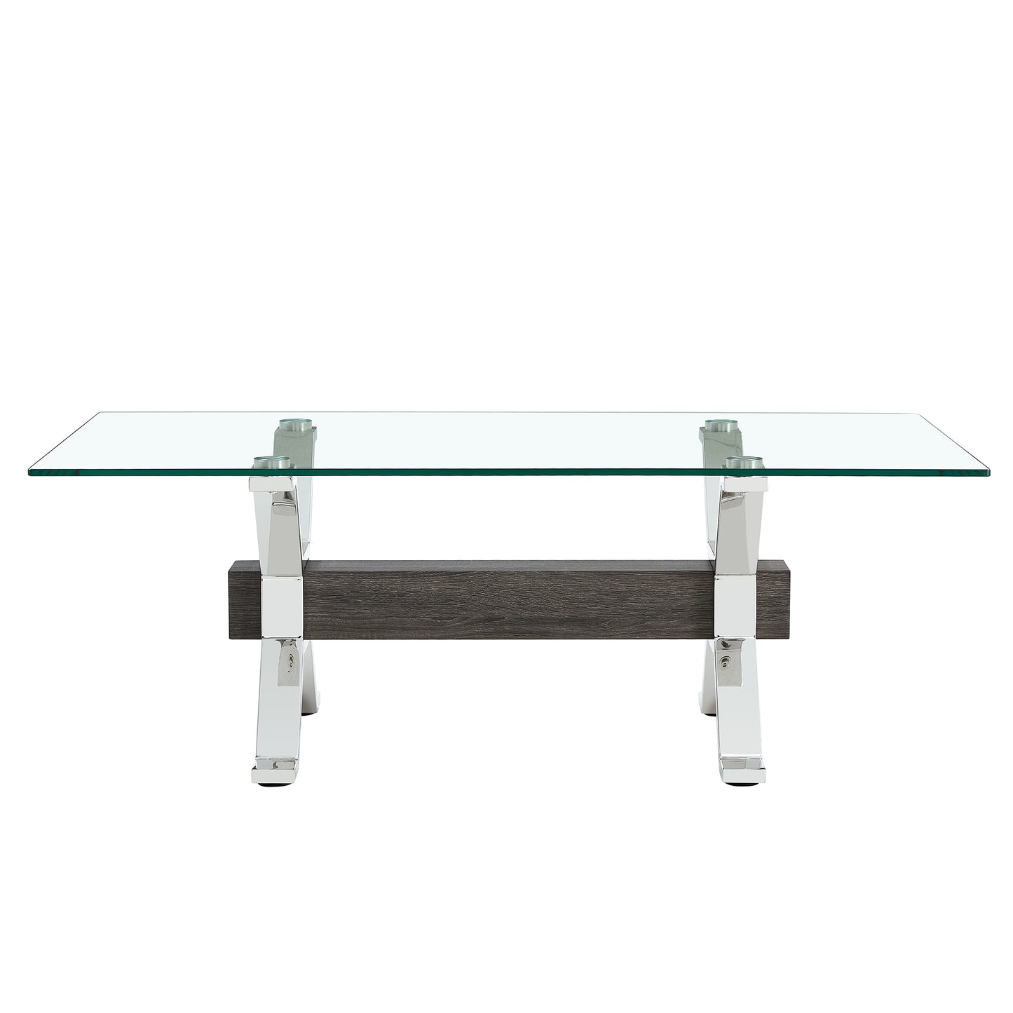Contemporary Tempered Glass Coffee Table with Plated Metal Legs and MDF Crossbar_19