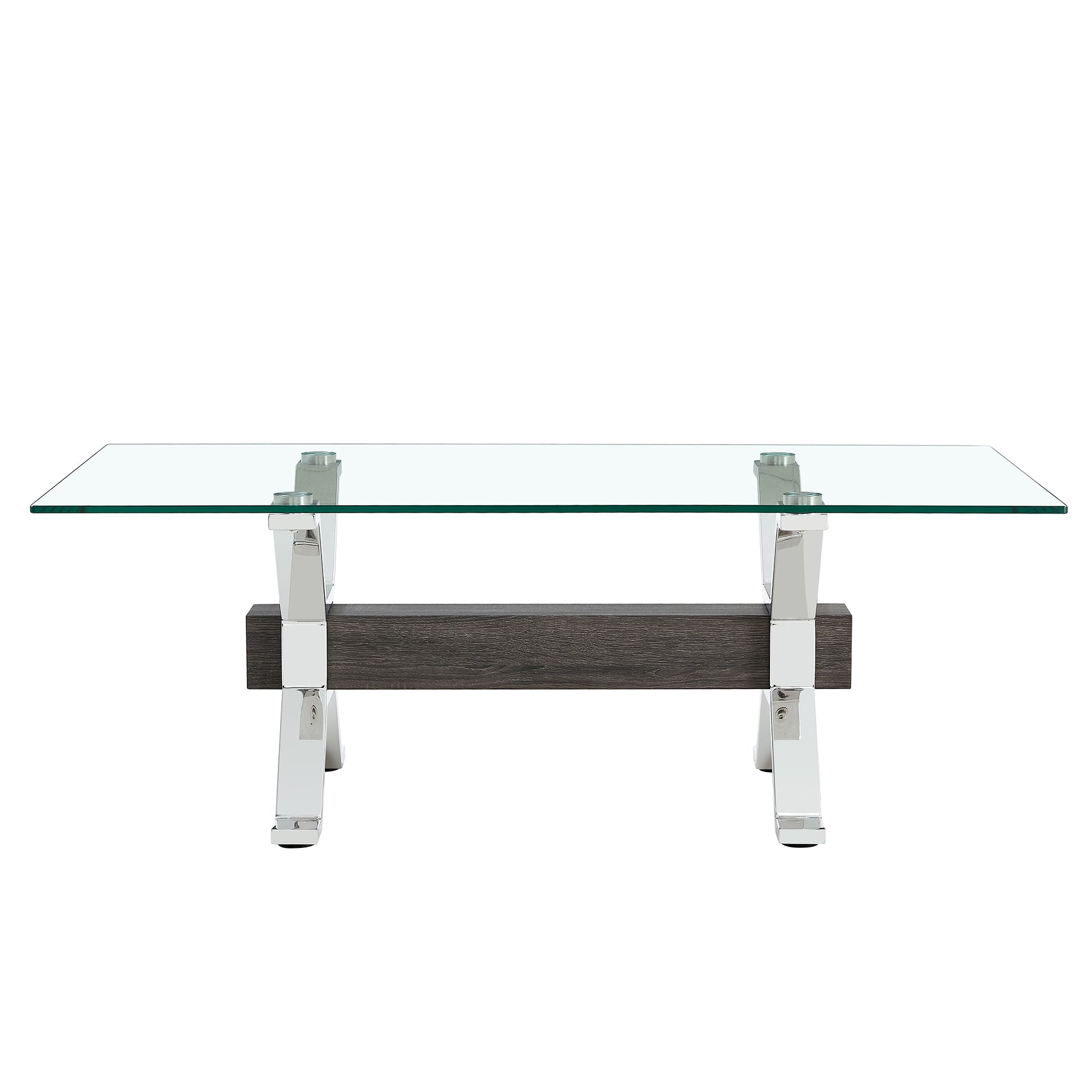 Contemporary Tempered Glass Coffee Table with Plated Metal Legs and MDF Crossbar_19