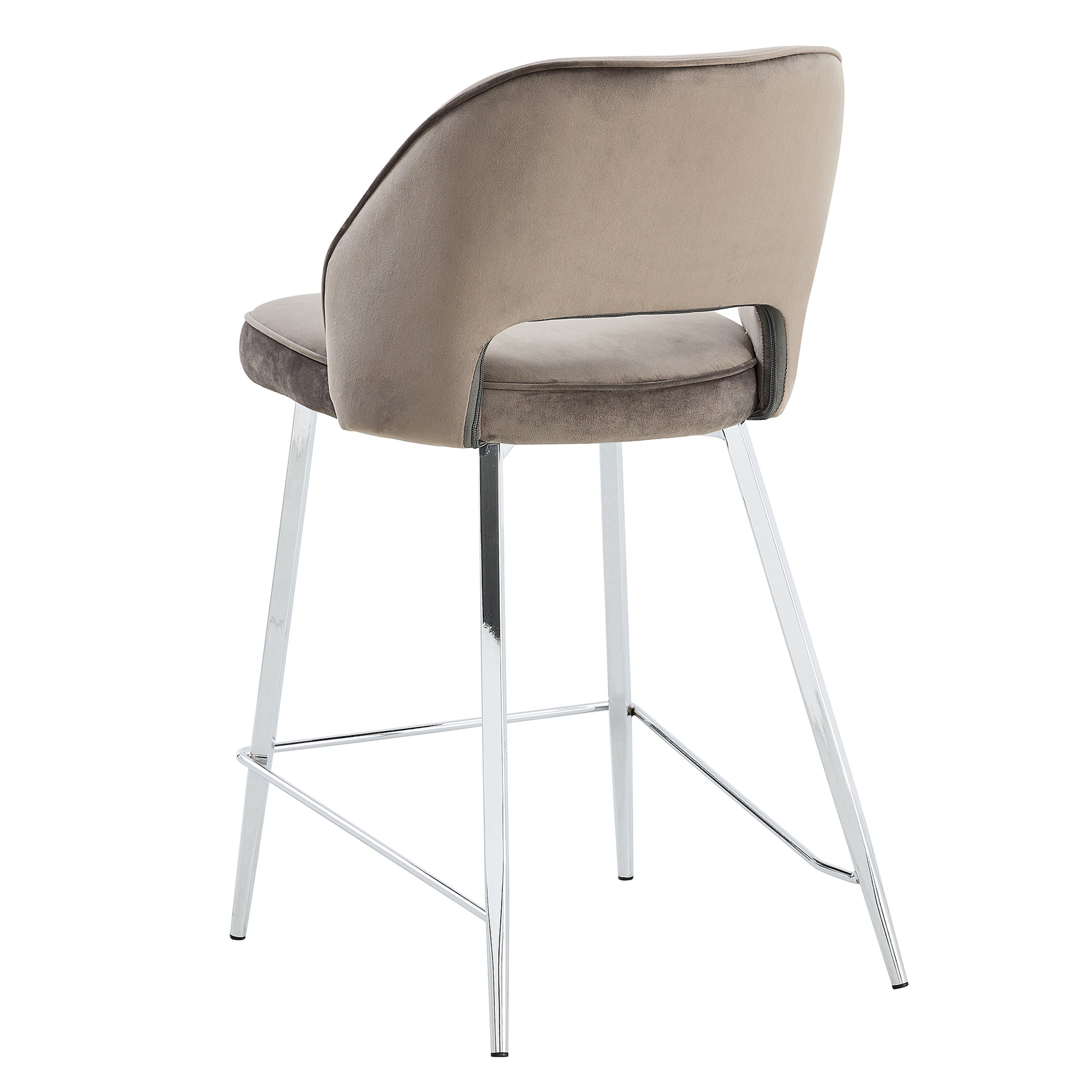Set of 2 Velvet Dining Barstools with Anti Slip Metal Framed Legs- Gray_19