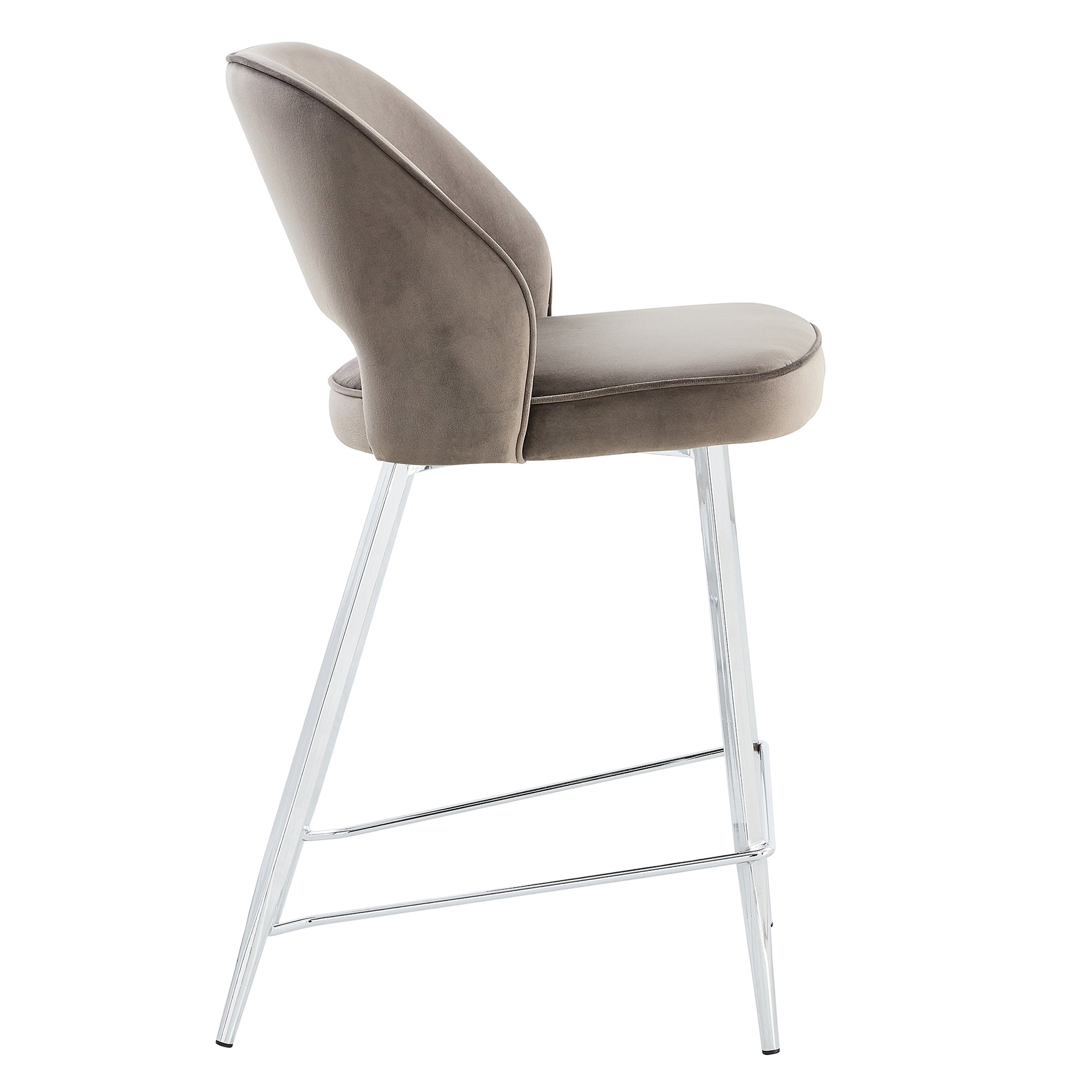 Set of 2 Velvet Dining Barstools with Anti Slip Metal Framed Legs- Gray_23