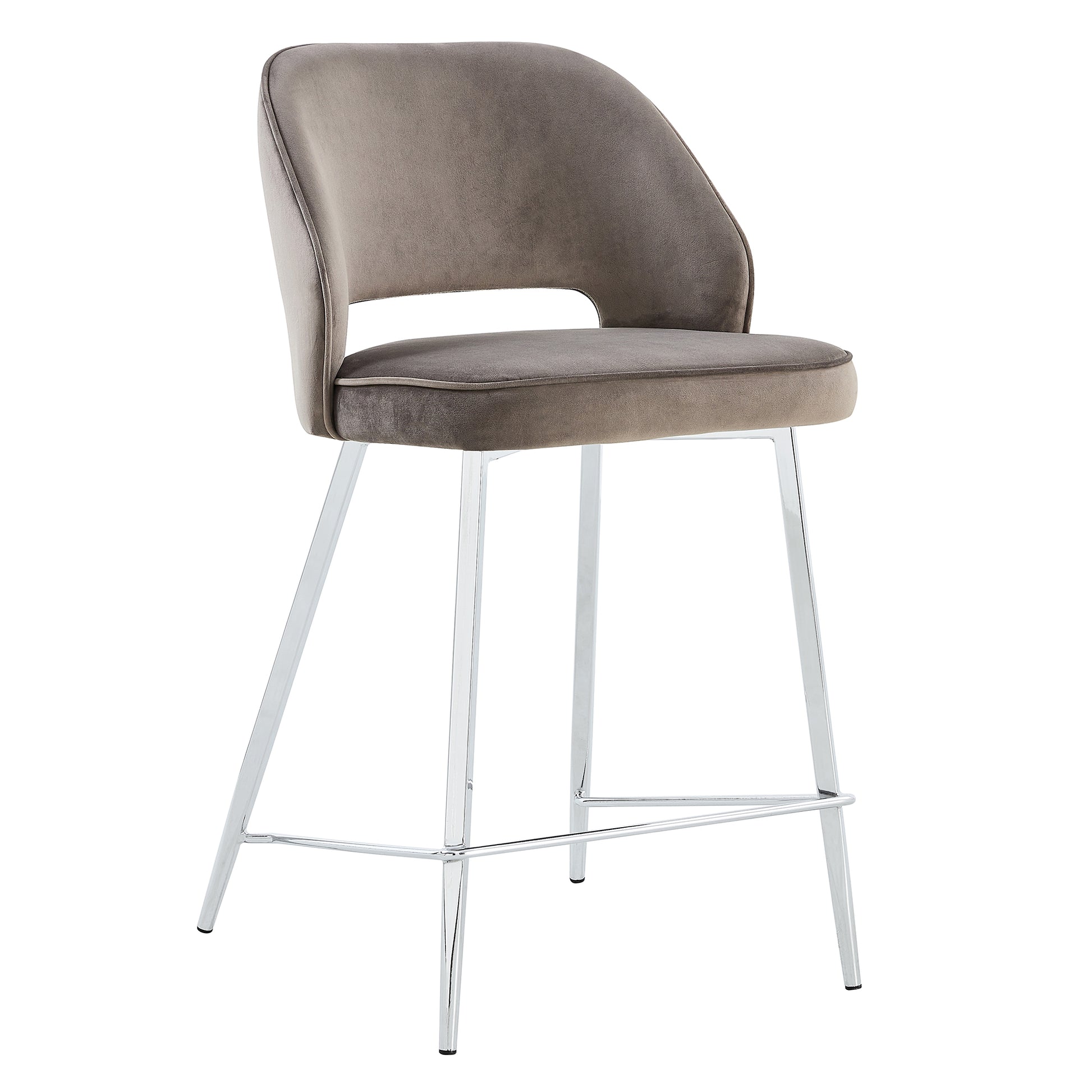 Set of 2 Velvet Dining Barstools with Anti Slip Metal Framed Legs- Gray_20