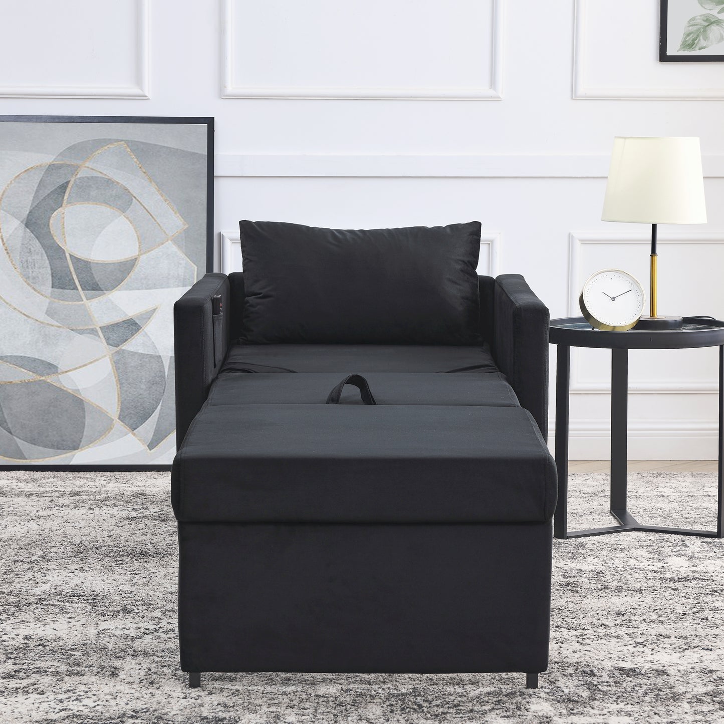 2-in-1 Convertible Sofa Chair Bed Space Saving Lounger Sleeper Chair- Black_4
