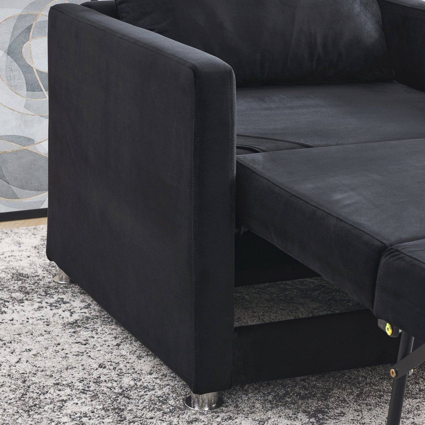 2-in-1 Convertible Sofa Chair Bed Space Saving Lounger Sleeper Chair- Black_12