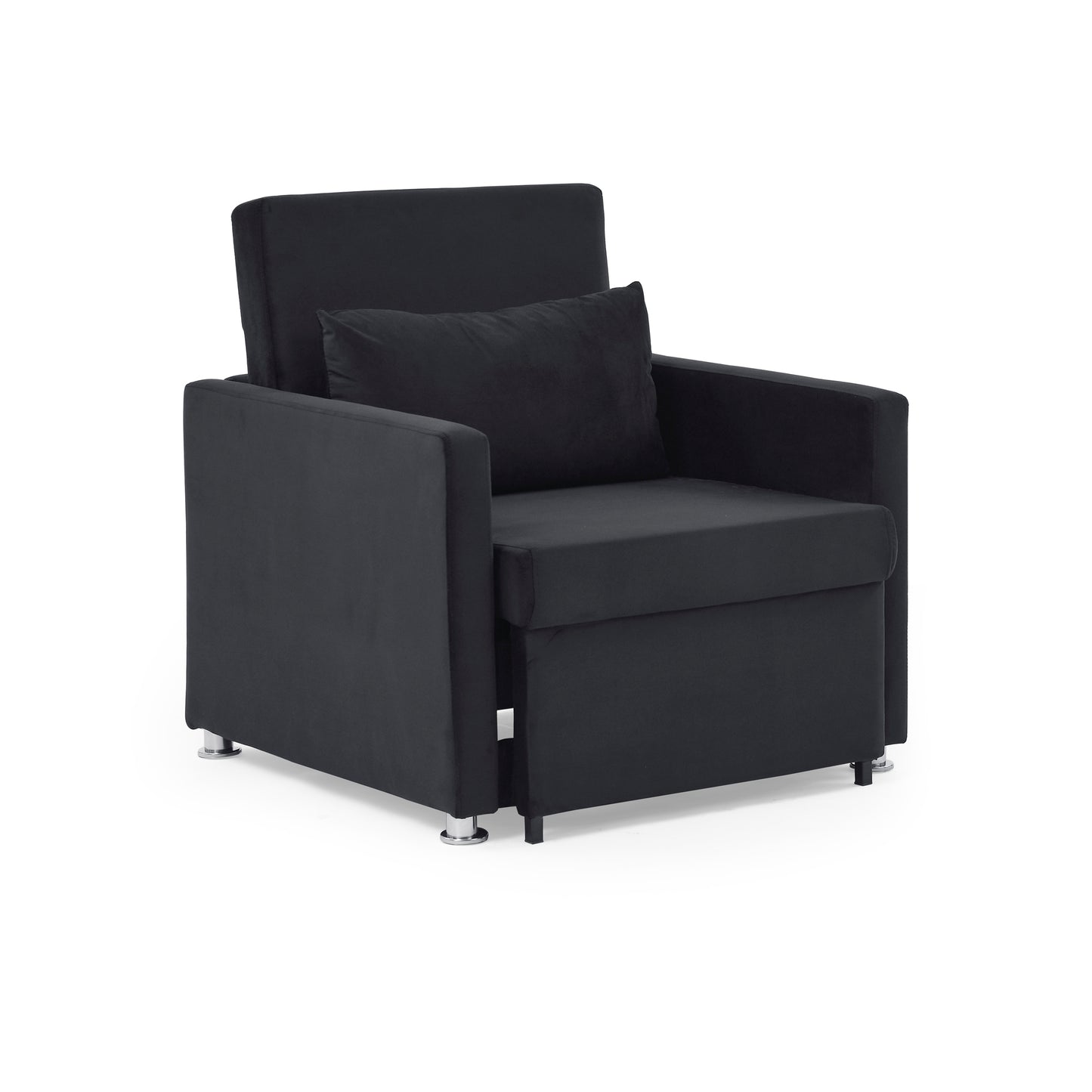 2-in-1 Convertible Sofa Chair Bed Space Saving Lounger Sleeper Chair- Black_5