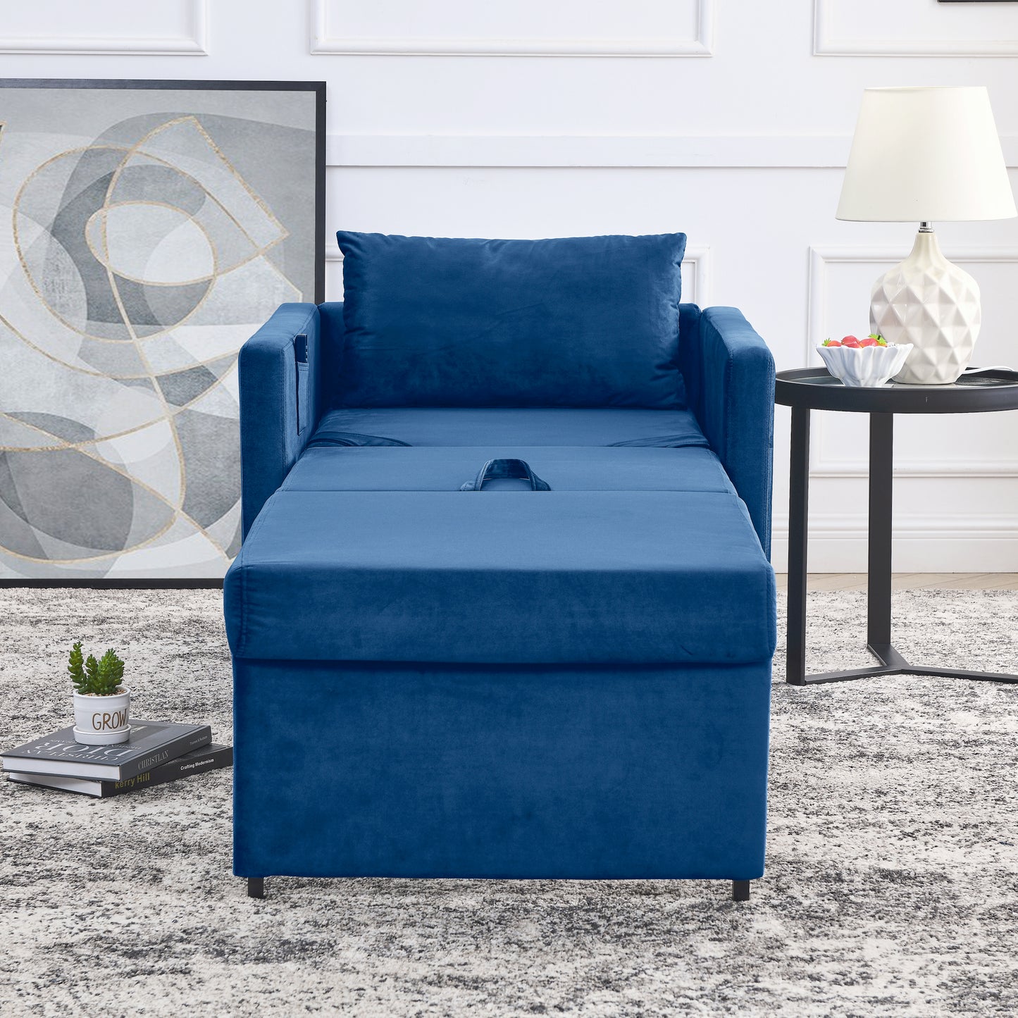 2-in-1 Convertible Sofa Chair Bed Space Saving Lounger Sleeper Chair- Blue_11