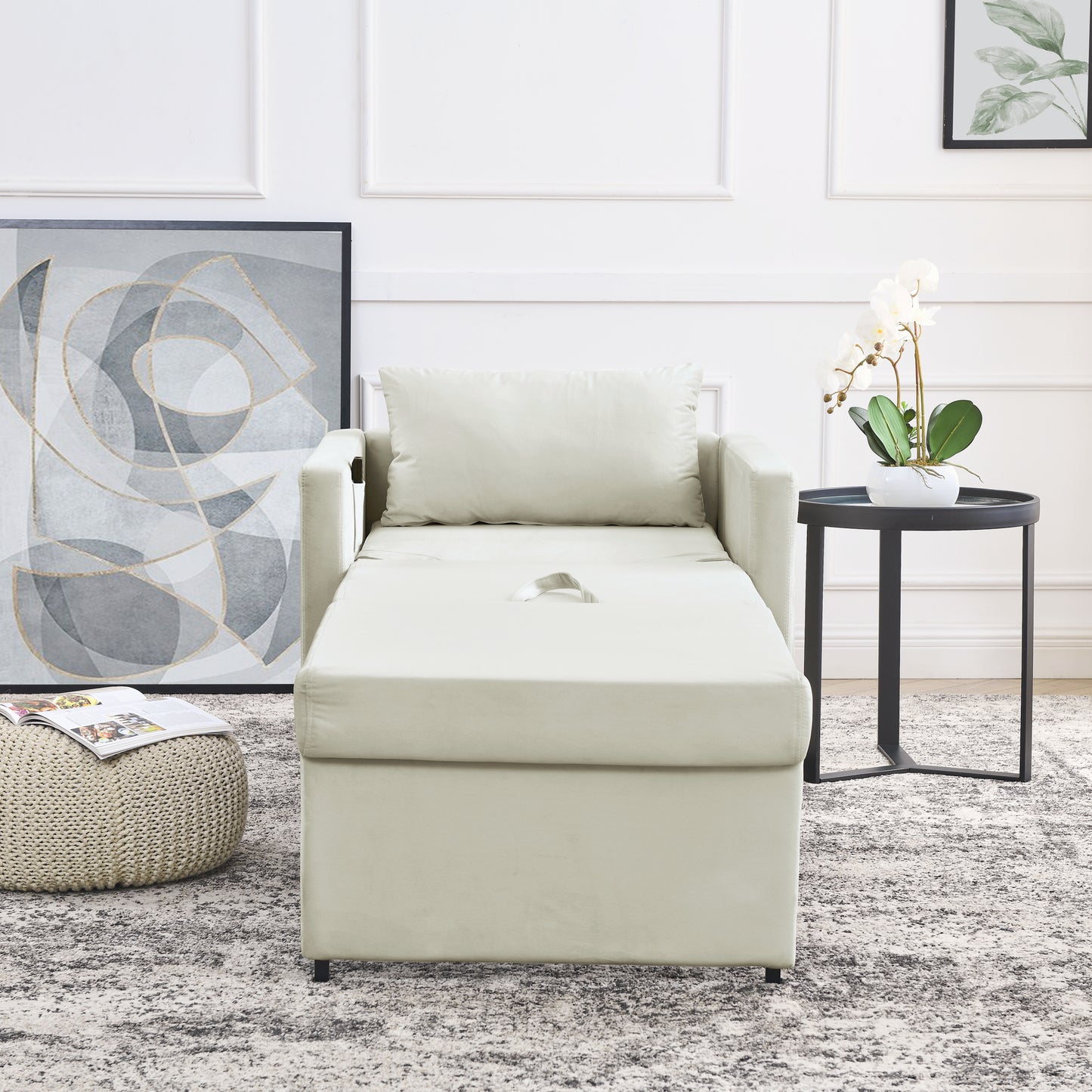 2-in-1 Convertible Sofa Chair Bed Space Saving Lounger Sleeper Chair- Beige_4