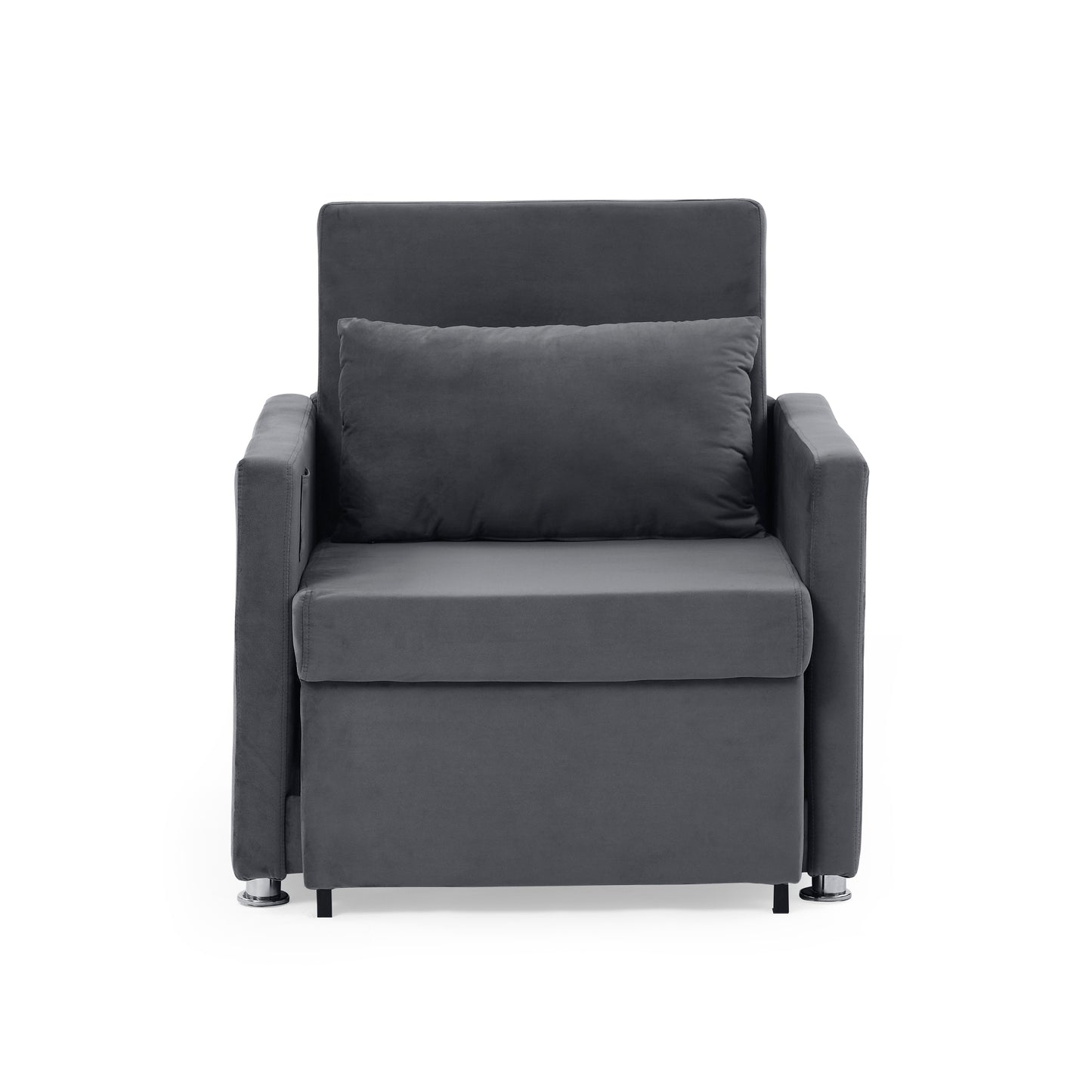 2-in-1 Convertible Sofa Chair Bed Space Saving Lounger Sleeper Chair- Gray_9