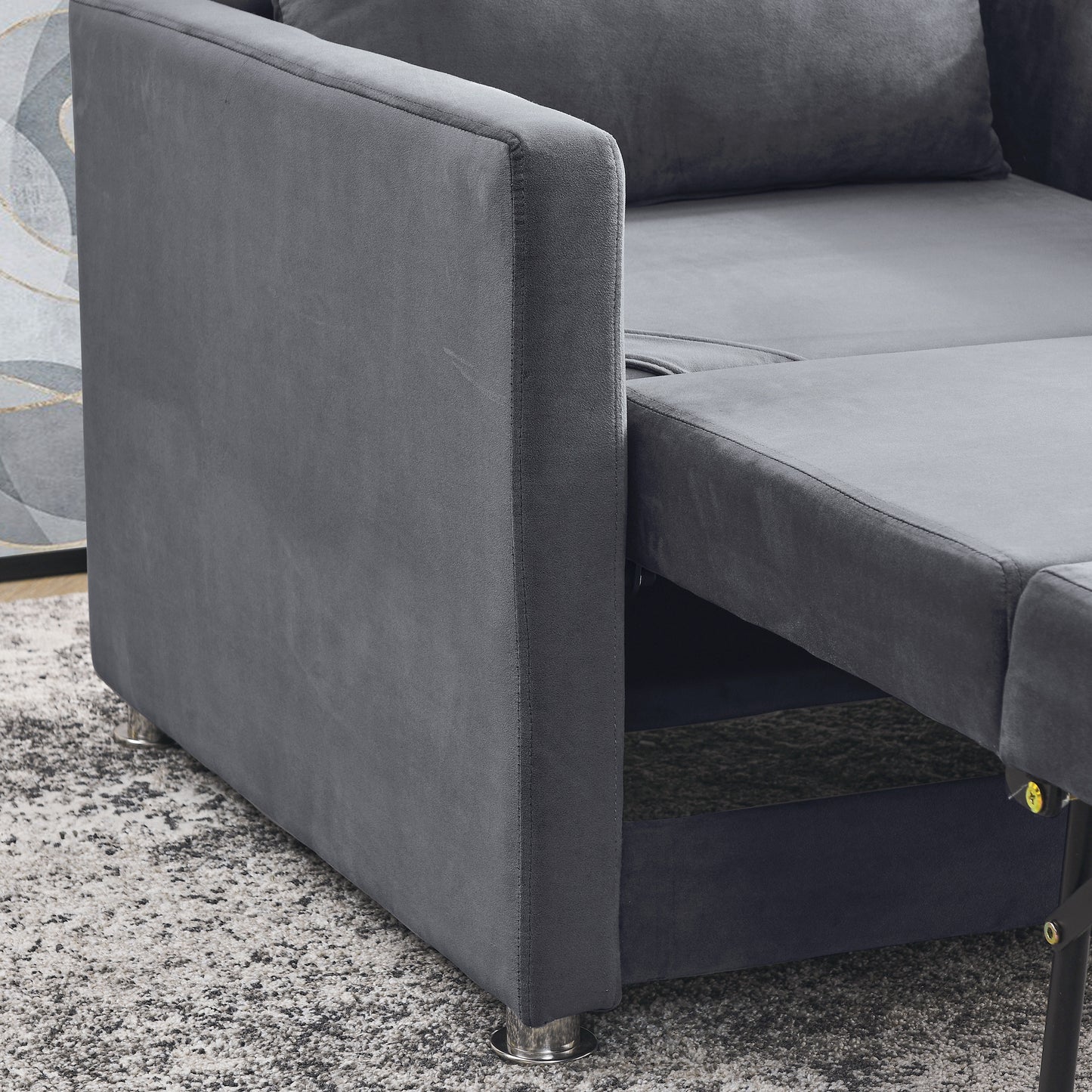 2-in-1 Convertible Sofa Chair Bed Space Saving Lounger Sleeper Chair- Gray_13
