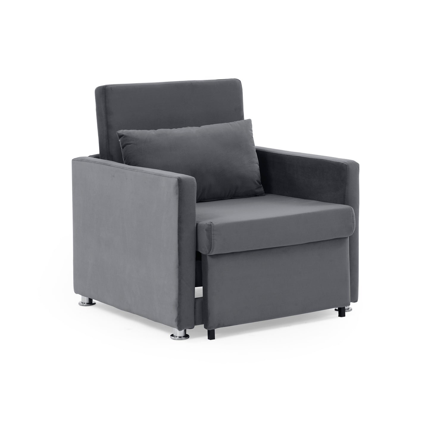 2-in-1 Convertible Sofa Chair Bed Space Saving Lounger Sleeper Chair- Gray_7
