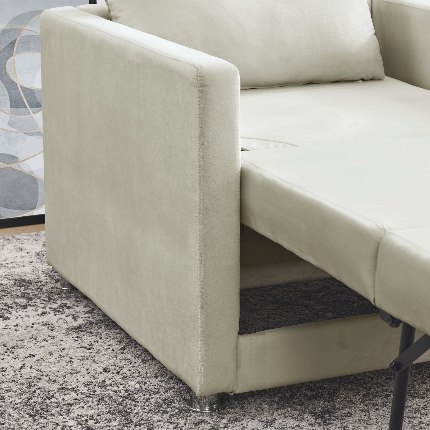 2-in-1 Convertible Sofa Chair Bed Space Saving Lounger Sleeper Chair- Beige_11