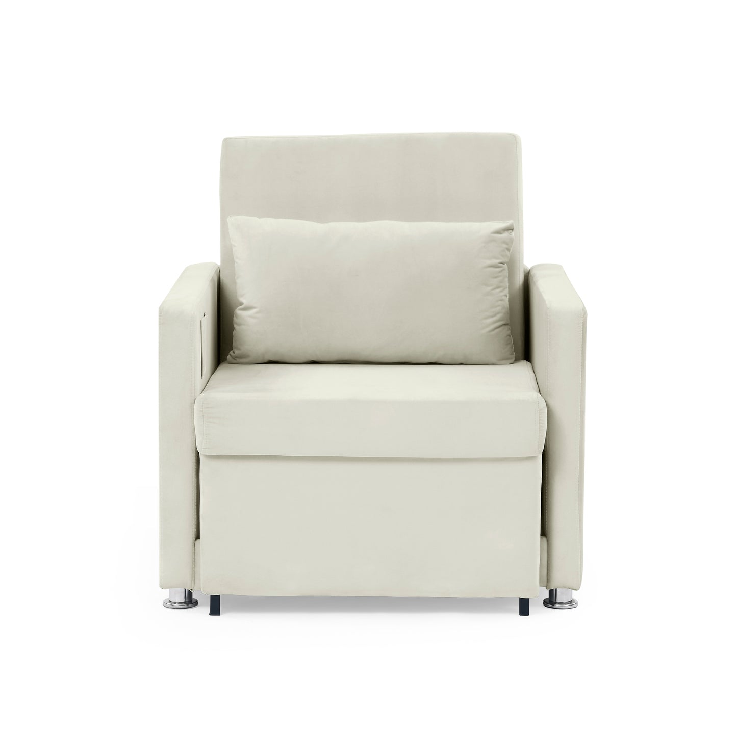 2-in-1 Convertible Sofa Chair Bed Space Saving Lounger Sleeper Chair- Beige_5