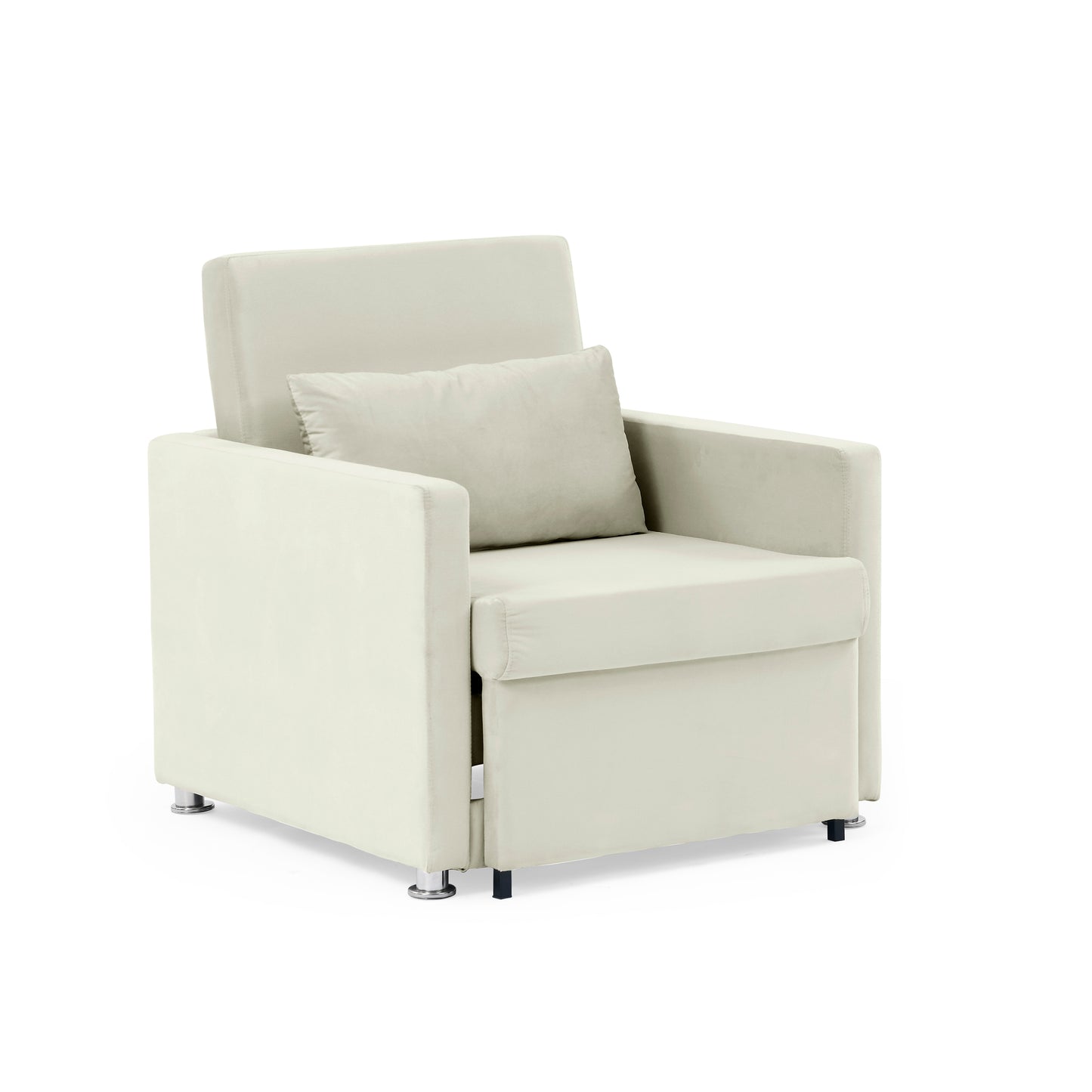 2-in-1 Convertible Sofa Chair Bed Space Saving Lounger Sleeper Chair- Beige_6
