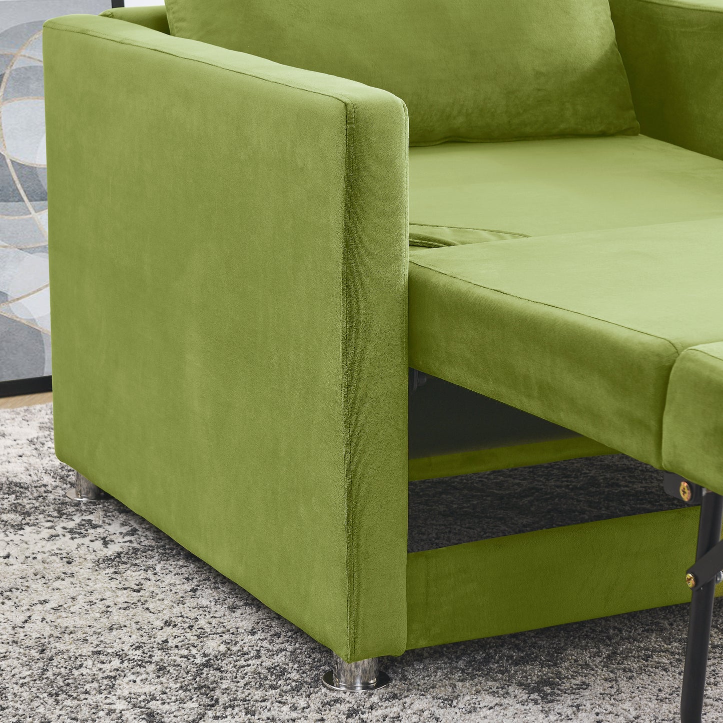 2-in-1 Convertible Sofa Chair Bed Space Saving Lounger Sleeper Chair- Green_10