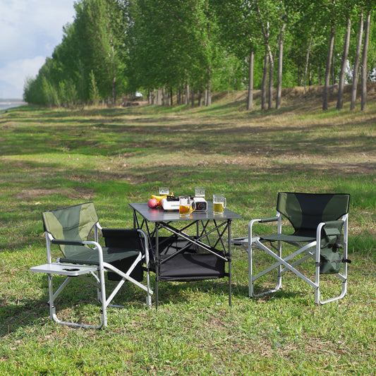 Set of 3, Folding Outdoor Table and Chairs Set for Indoor, Outdoor Camping, Picnics, Beach,Backyard, BBQ, Party, Patio, Black/Green_0