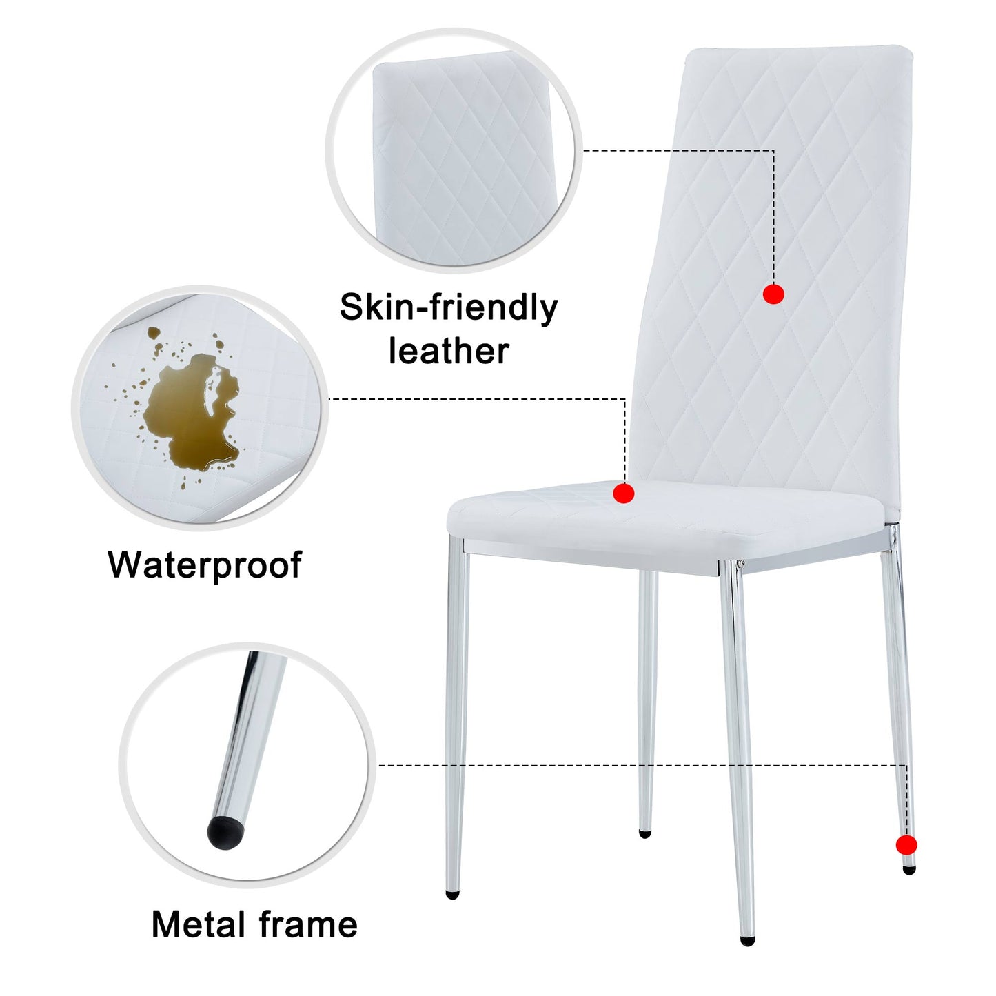 Set of 5 Tempered Glass Dining Table with Dining Chairs- Transparent Table+White Chairs_15