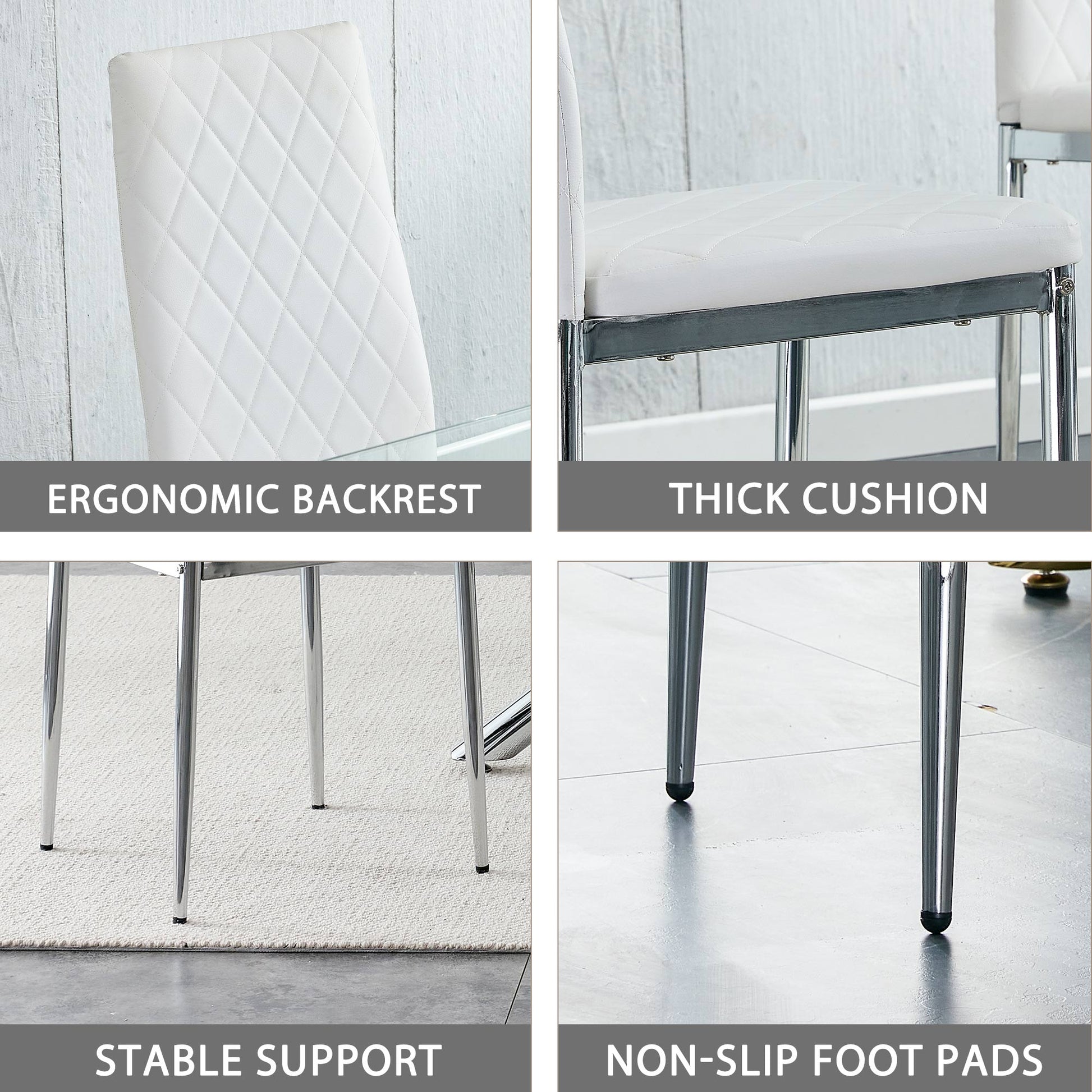 Set of 5 Tempered Glass Dining Table with Dining Chairs- Transparent Table+White Chairs_14