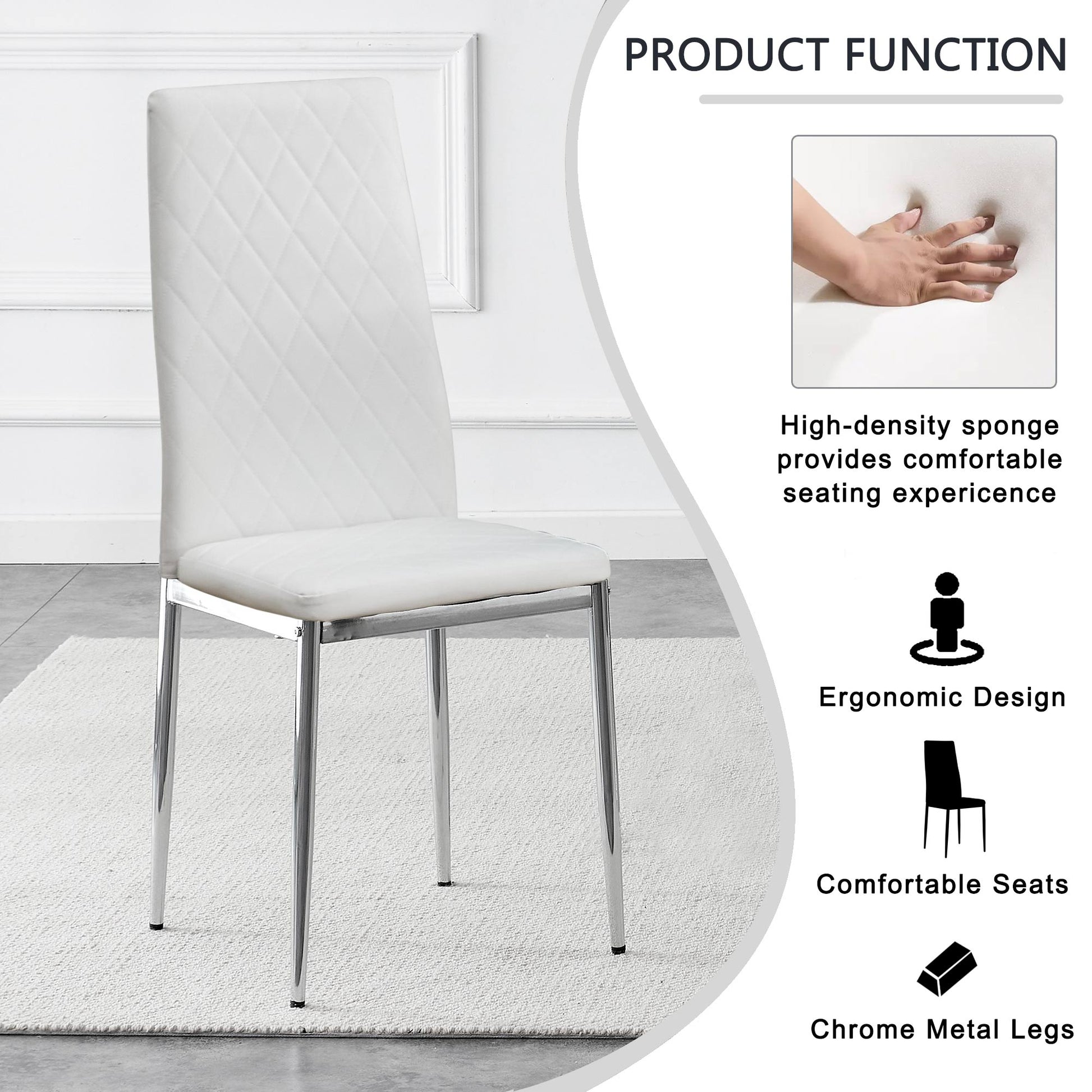 Set of 5 Tempered Glass Dining Table with Dining Chairs- Transparent Table+White Chairs_7