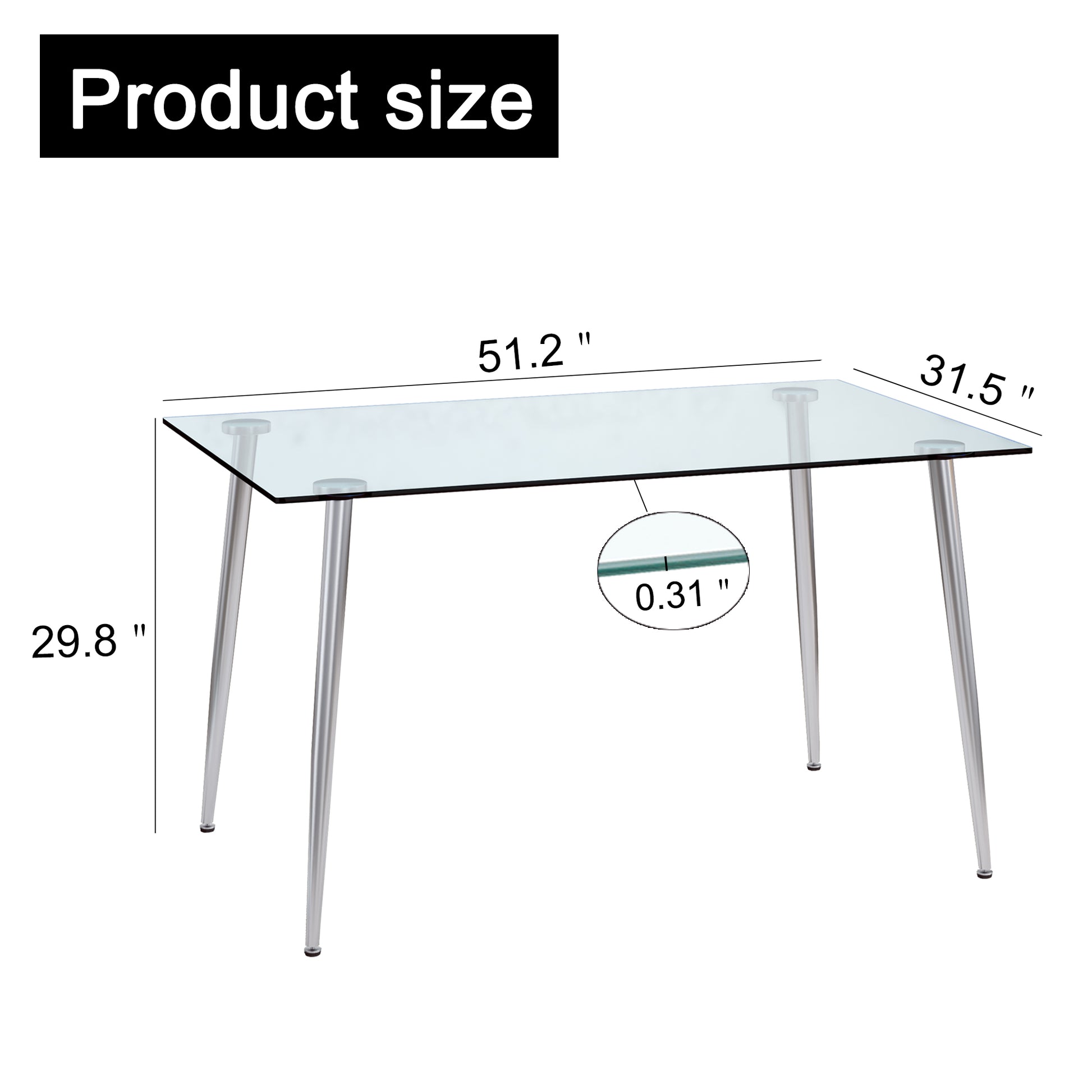Set of 5 Tempered Glass Dining Table with Dining Chairs- Transparent Table+White Chairs_8