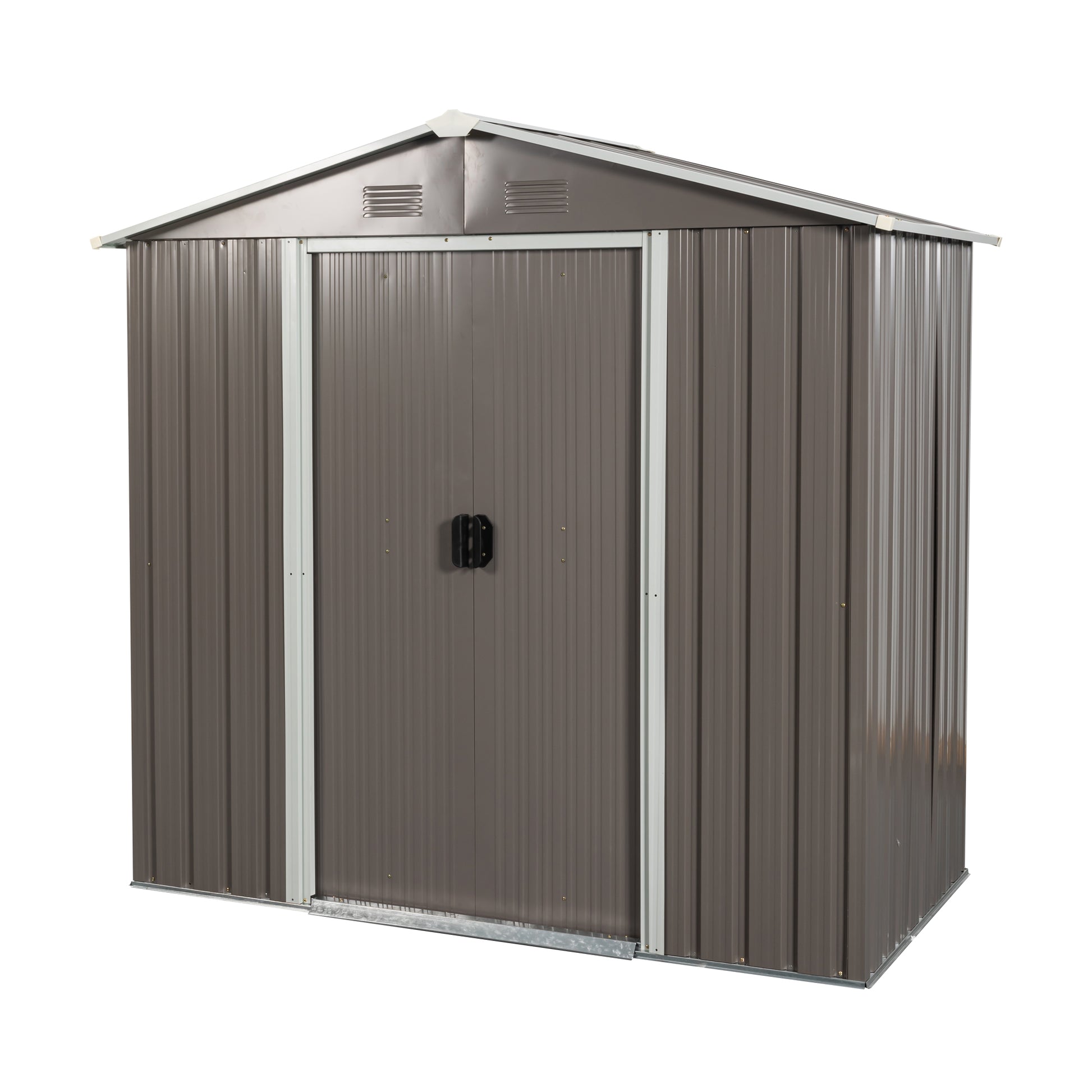 8ft x 4ft Outdoor Storage Shed for Garden Storage with Metal Floor-to-Ceiling Lockable Sliding Door- Grey_3