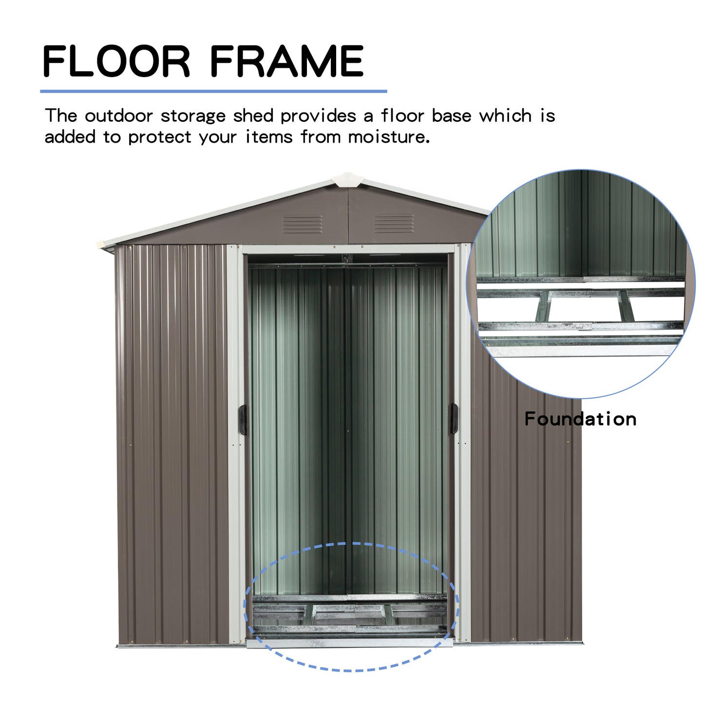 8ft x 4ft Outdoor Storage Shed for Garden Storage with Metal Floor-to-Ceiling Lockable Sliding Door- Grey_4