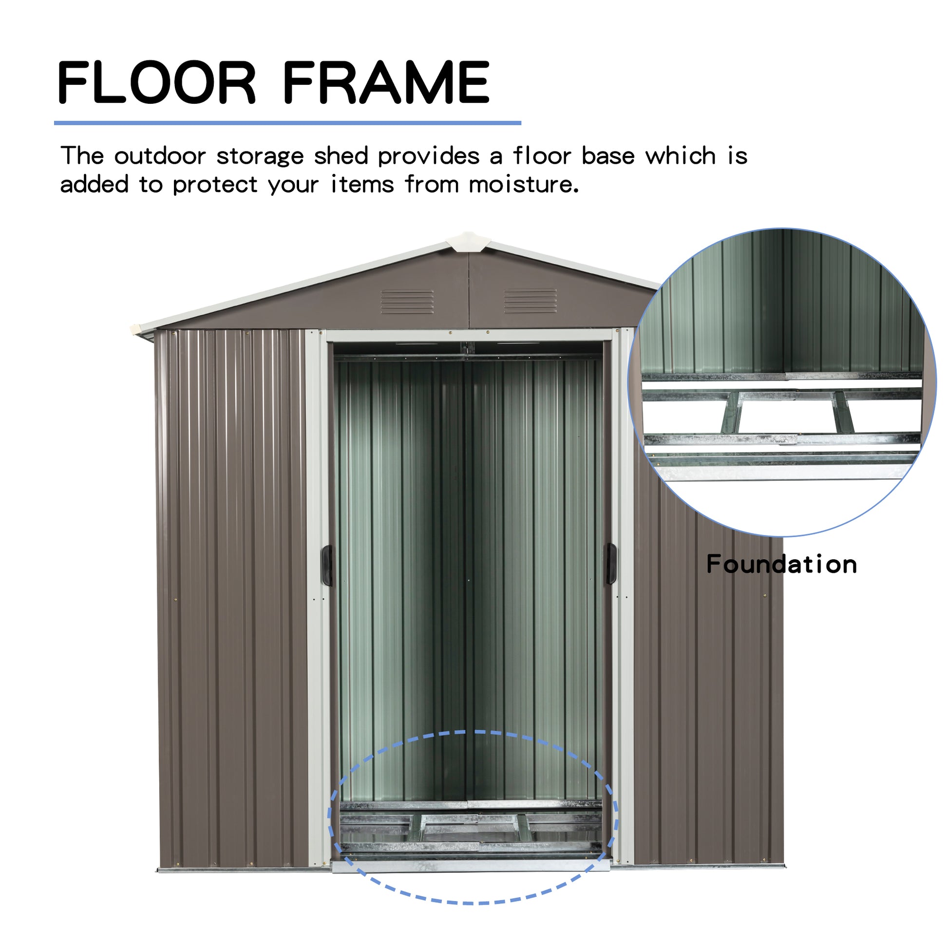 8ft x 4ft Outdoor Storage Shed for Garden Storage with Metal Floor-to-Ceiling Lockable Sliding Door- Grey_4