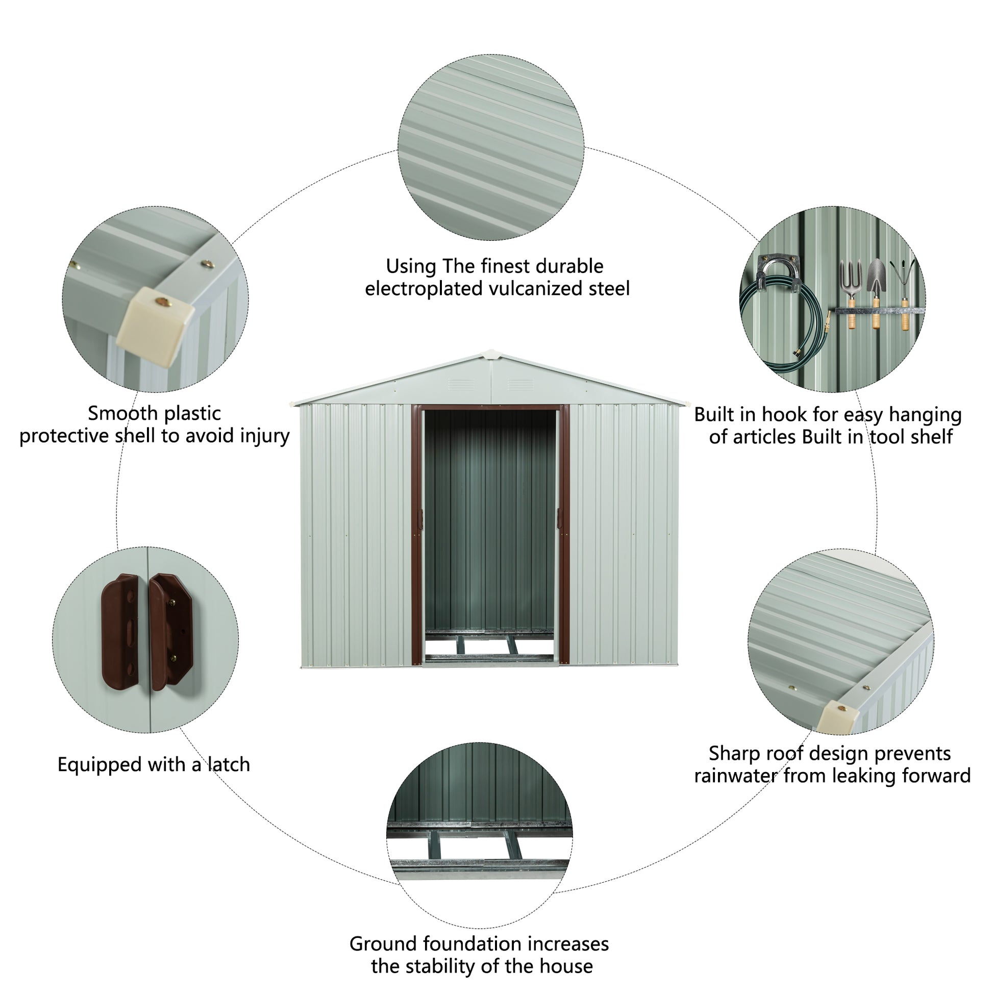 8ft x 4ft Outdoor Metal Garden Storage Shed with Lockable Sliding Door-White_6