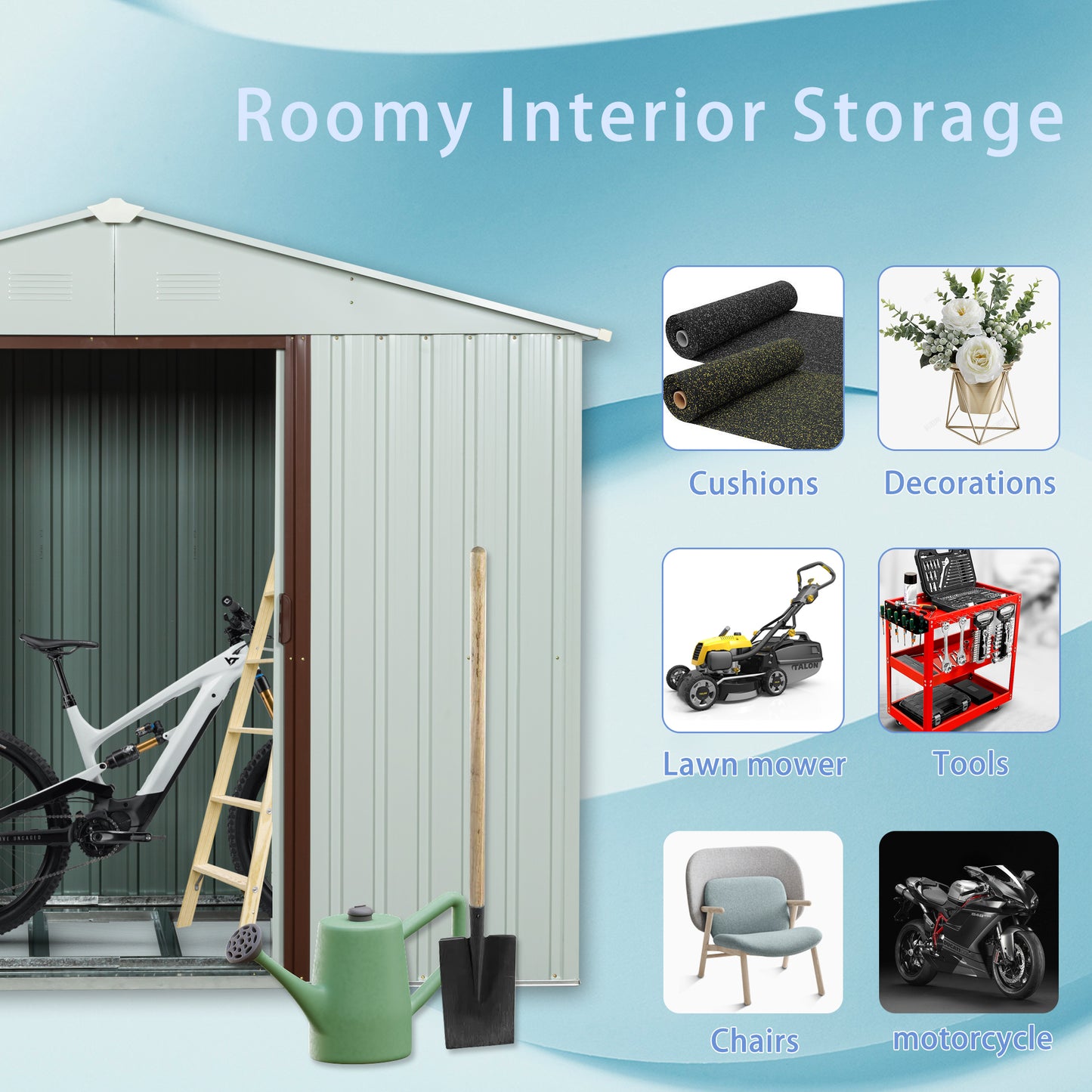 8ft x 4ft Outdoor Metal Garden Storage Shed with Lockable Sliding Door-White_5