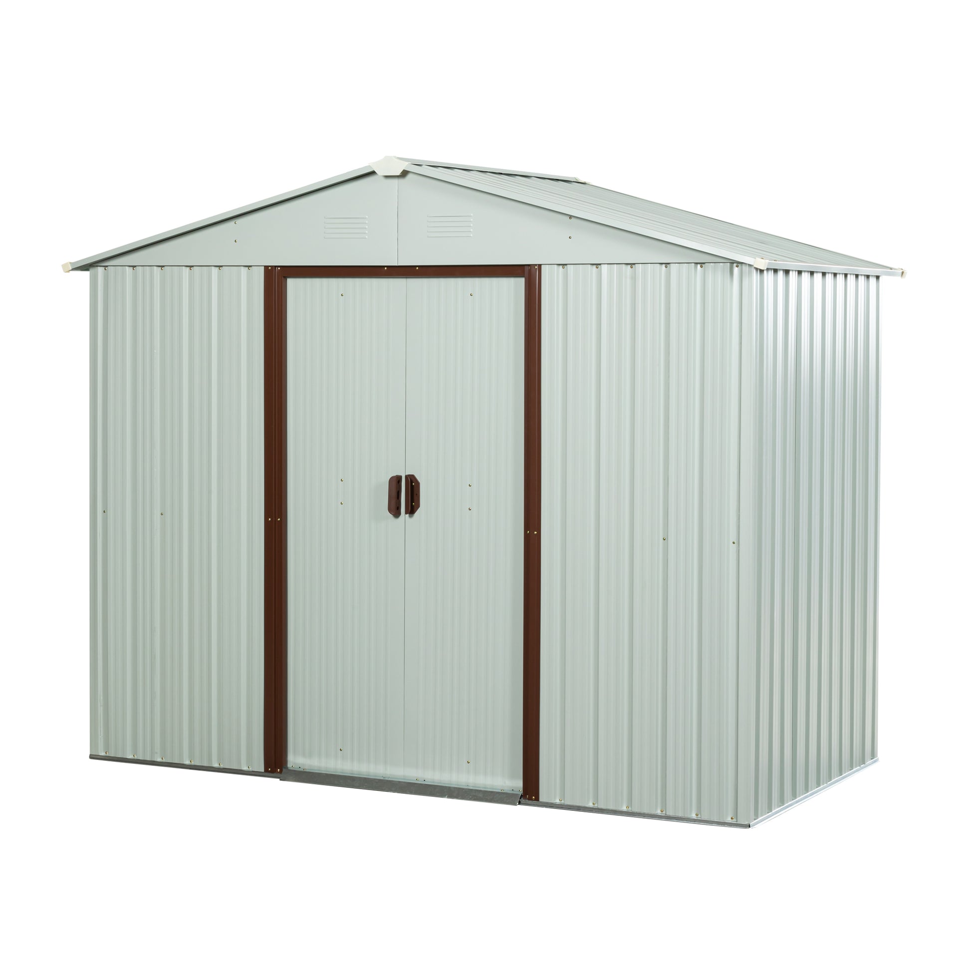 8ft x 4ft Outdoor Metal Garden Storage Shed with Lockable Sliding Door-White_2