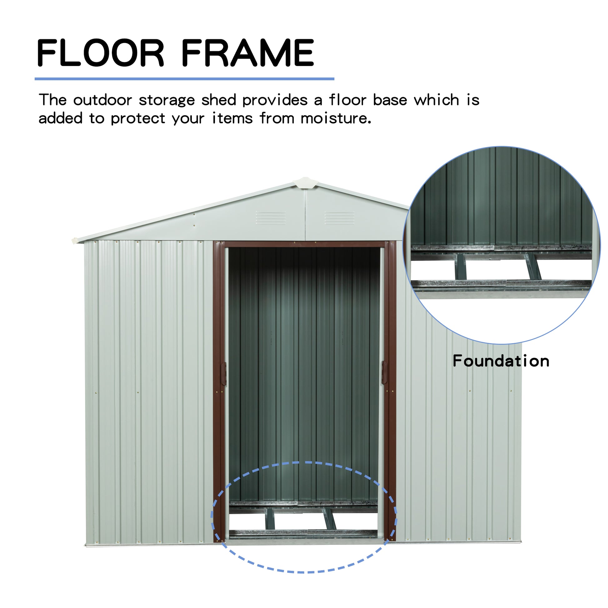 8ft x 4ft Outdoor Metal Garden Storage Shed with Lockable Sliding Door-White_3