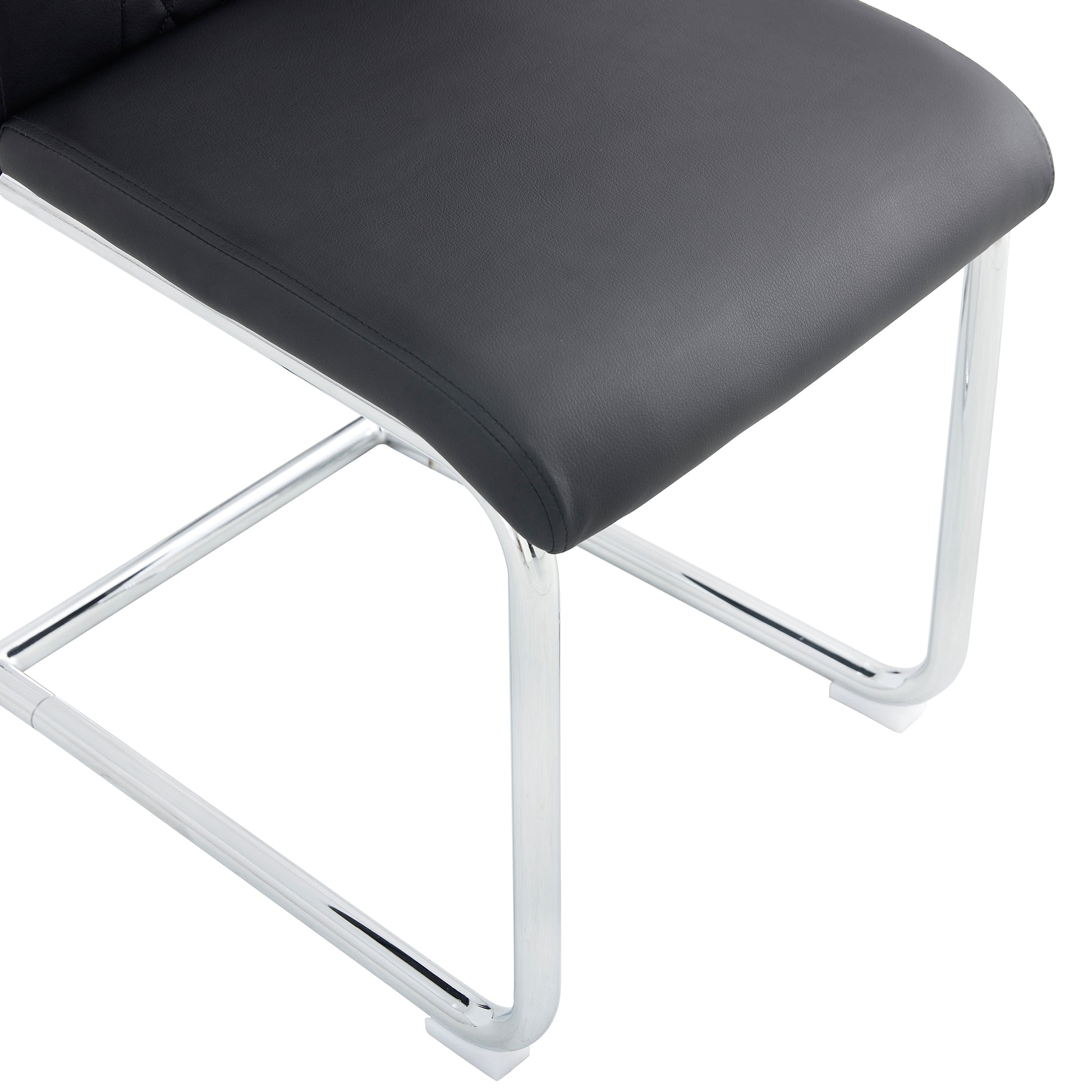 6 Pcs Faux Leather Upholstered Grid High Back Dining Chairs with Metal Base- Black, Silver_19