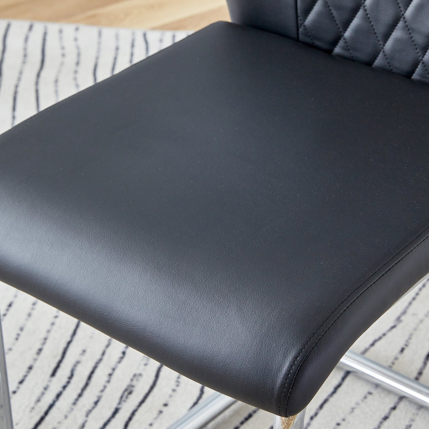 6 Pcs Faux Leather Upholstered Grid High Back Dining Chairs with Metal Base- Black, Silver_13
