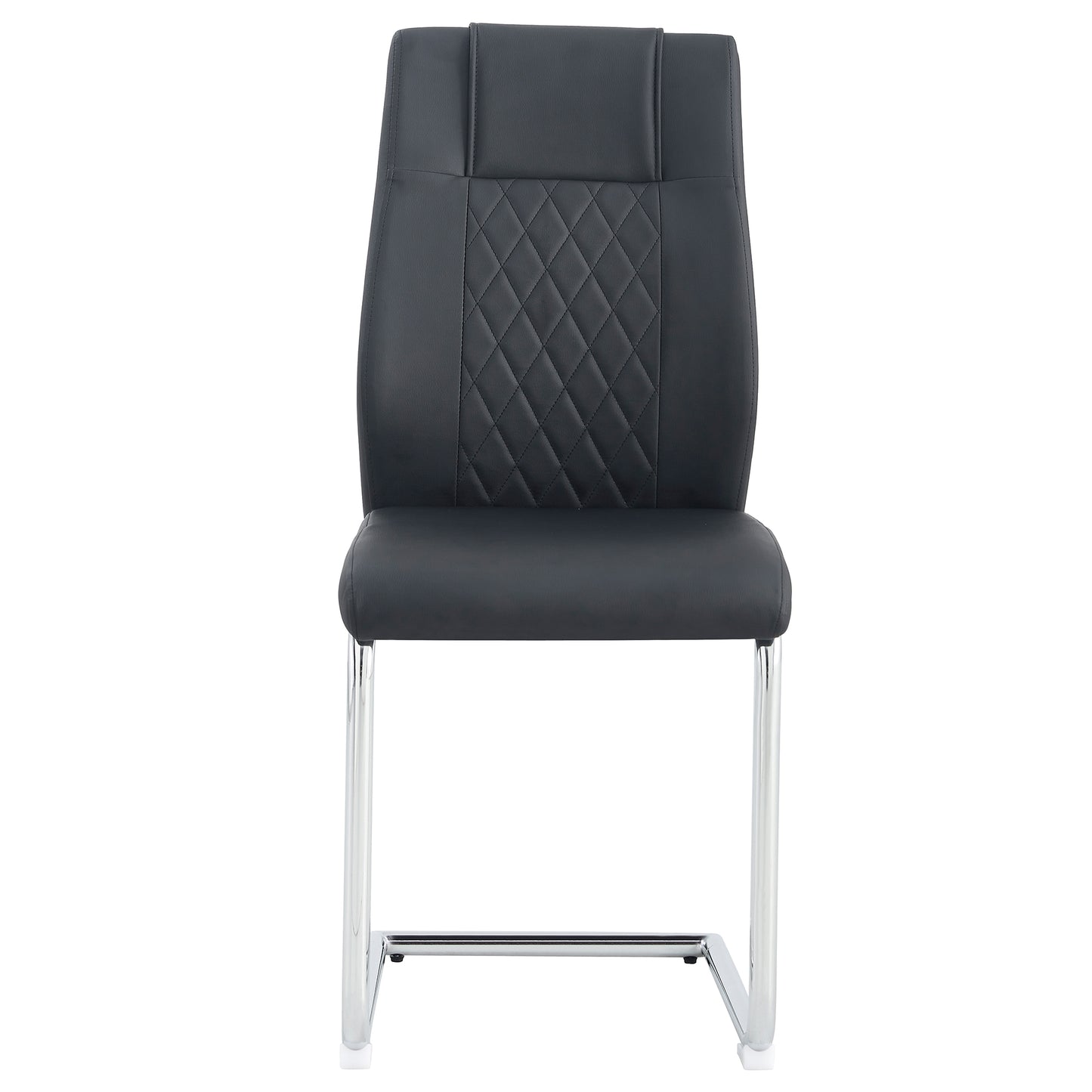 6 Pcs Faux Leather Upholstered Grid High Back Dining Chairs with Metal Base- Black, Silver_23