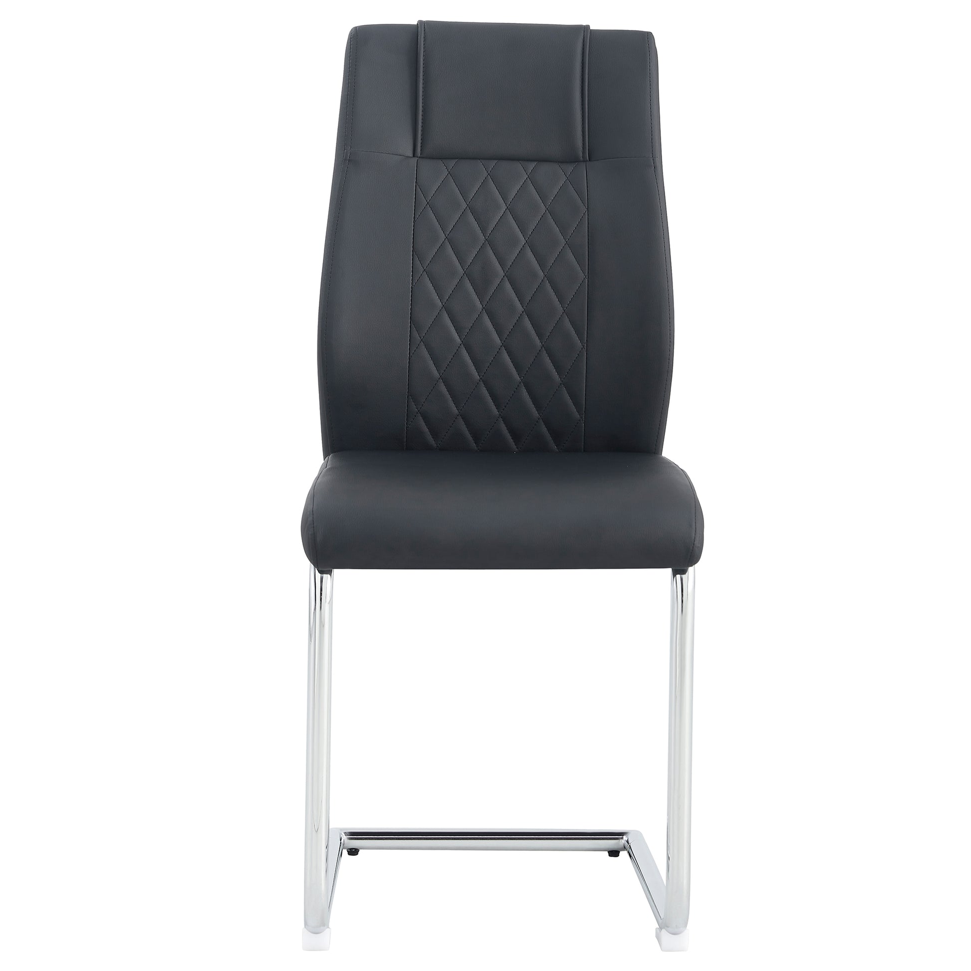 6 Pcs Faux Leather Upholstered Grid High Back Dining Chairs with Metal Base- Black, Silver_23