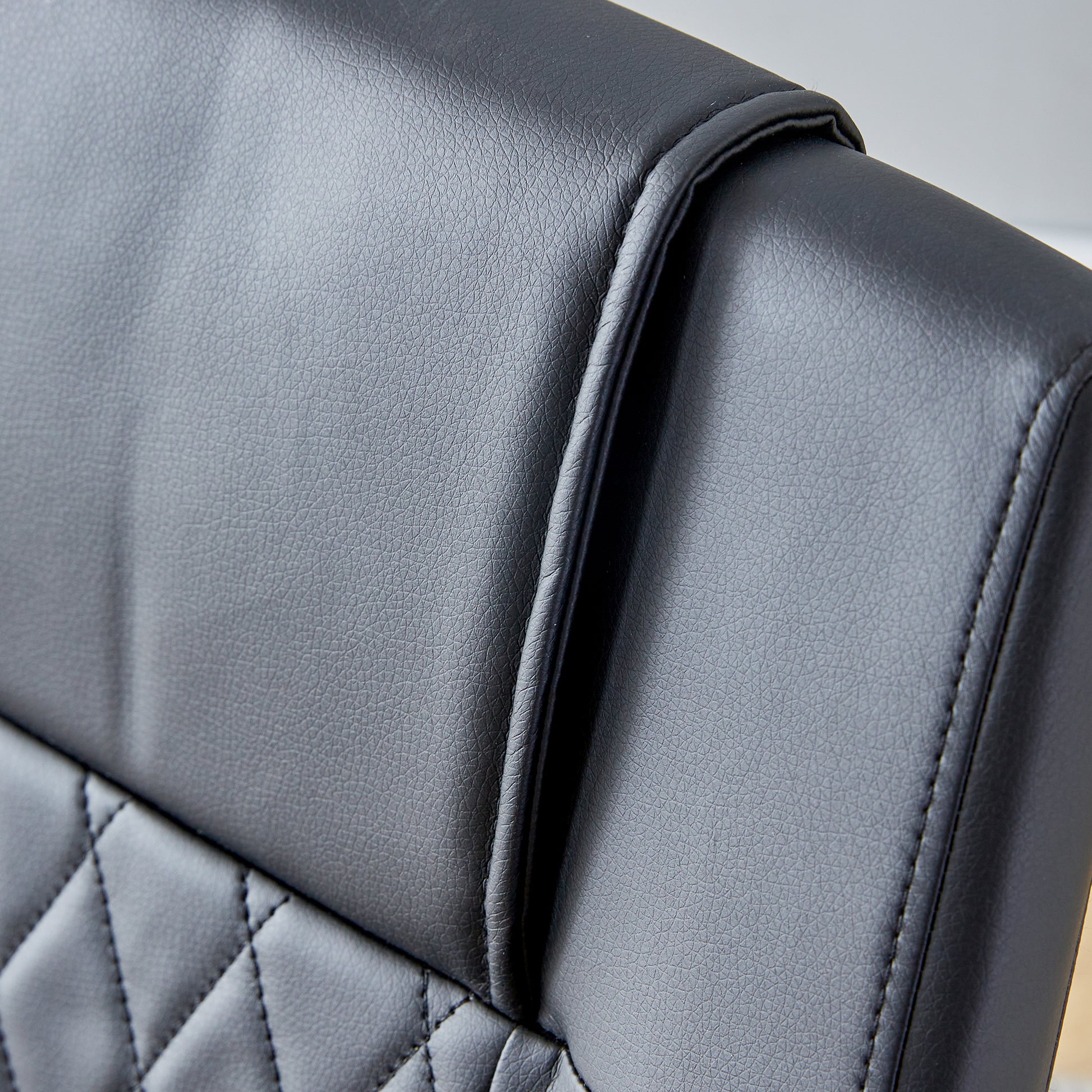 6 Pcs Faux Leather Upholstered Grid High Back Dining Chairs with Metal Base- Black, Silver_12