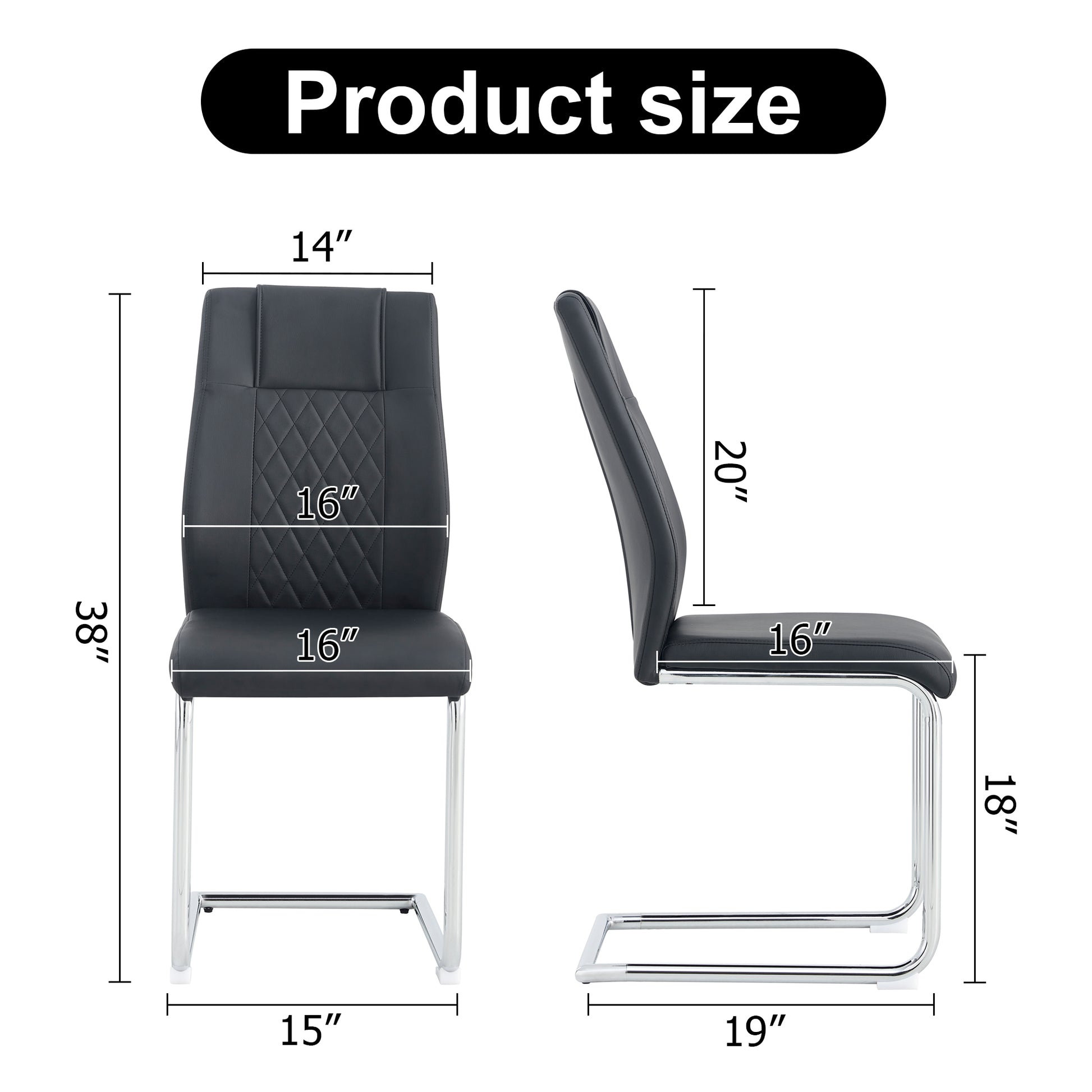 6 Pcs Faux Leather Upholstered Grid High Back Dining Chairs with Metal Base- Black, Silver_24