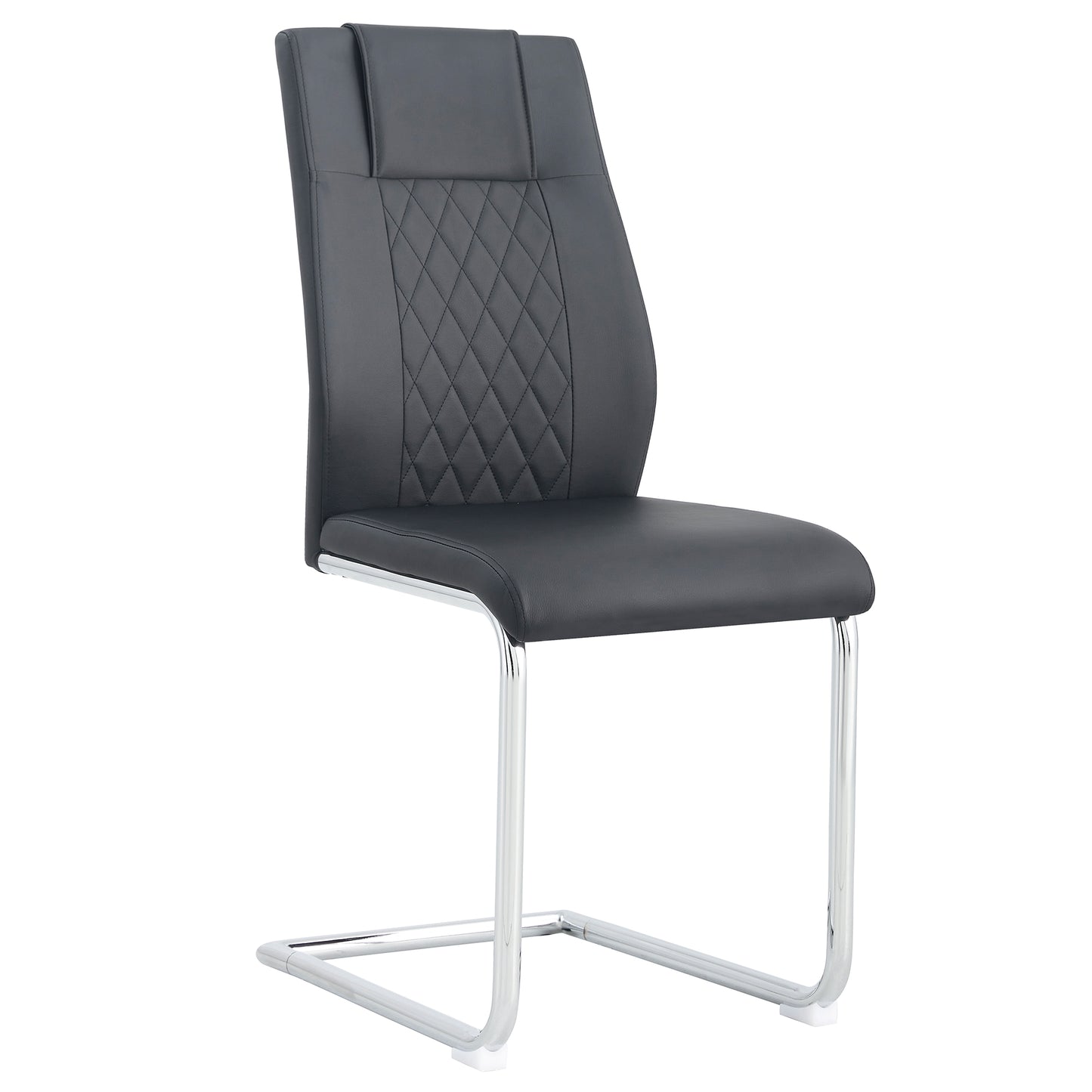 6 Pcs Faux Leather Upholstered Grid High Back Dining Chairs with Metal Base- Black, Silver_21