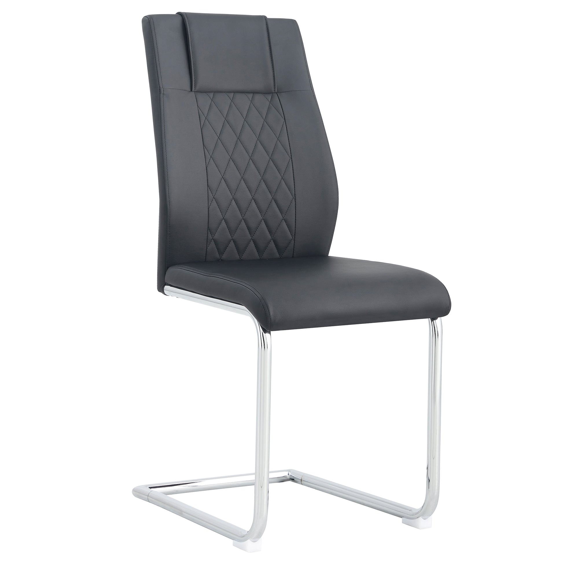 6 Pcs Faux Leather Upholstered Grid High Back Dining Chairs with Metal Base- Black, Silver_21