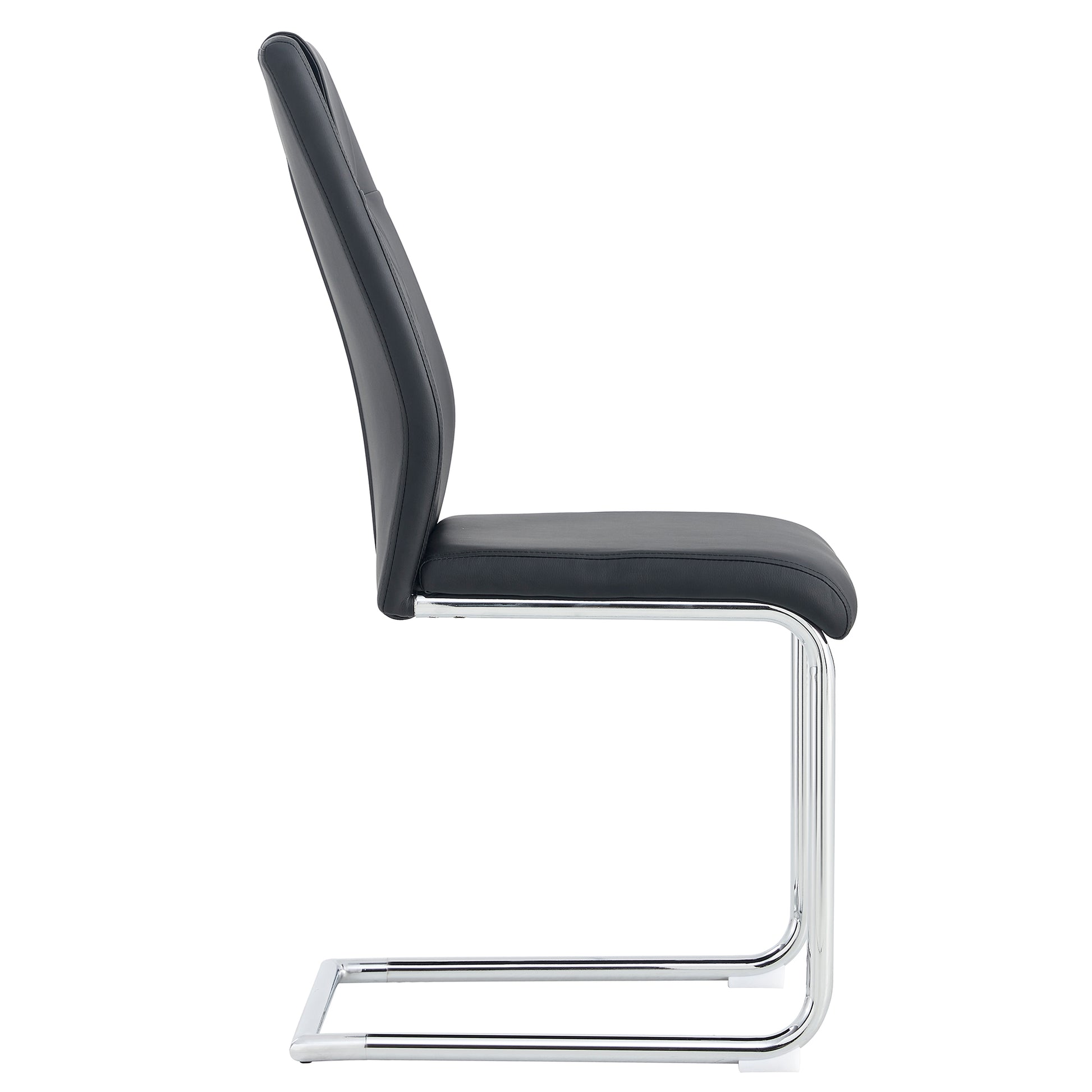 6 Pcs Faux Leather Upholstered Grid High Back Dining Chairs with Metal Base- Black, Silver_20