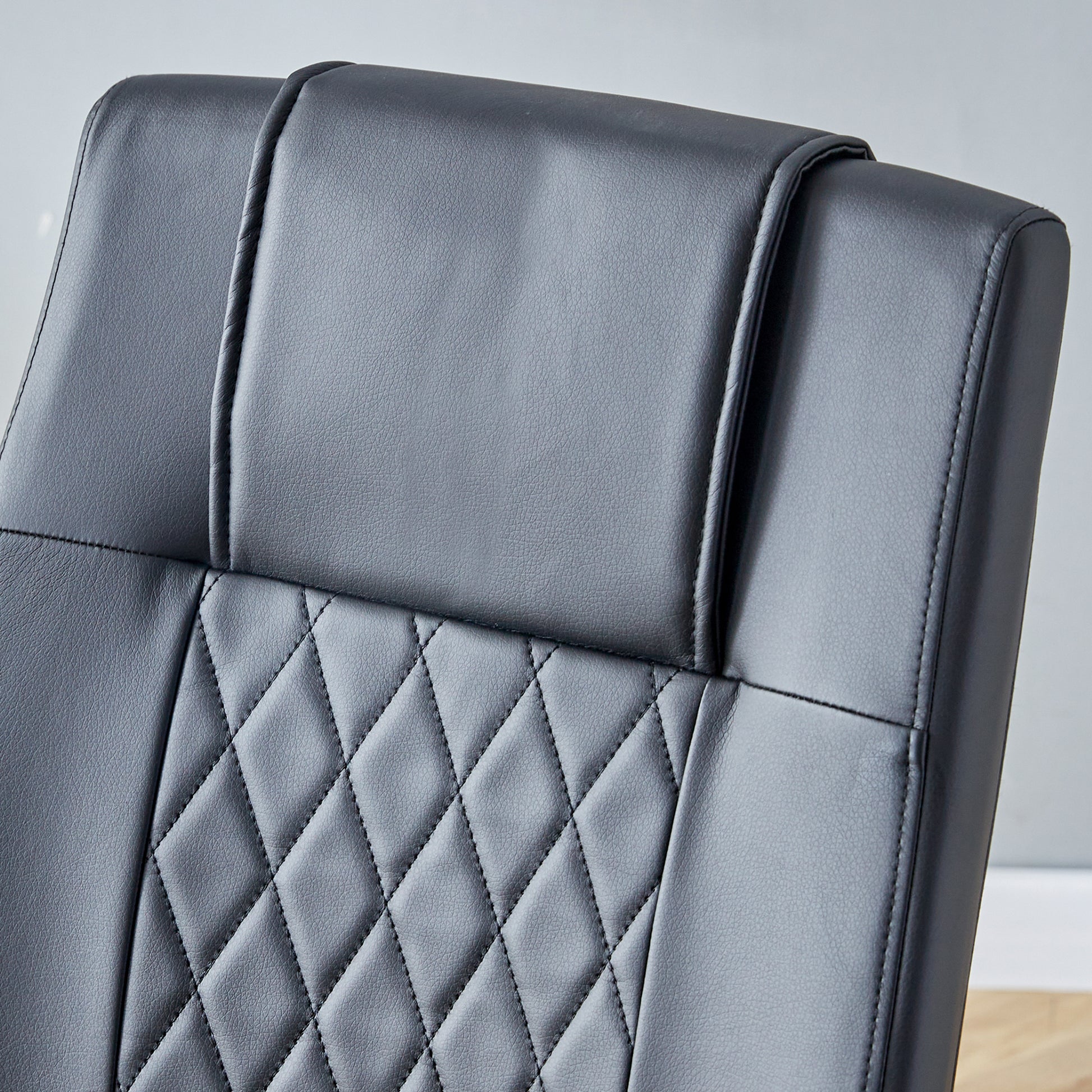 6 Pcs Faux Leather Upholstered Grid High Back Dining Chairs with Metal Base- Black, Silver_10