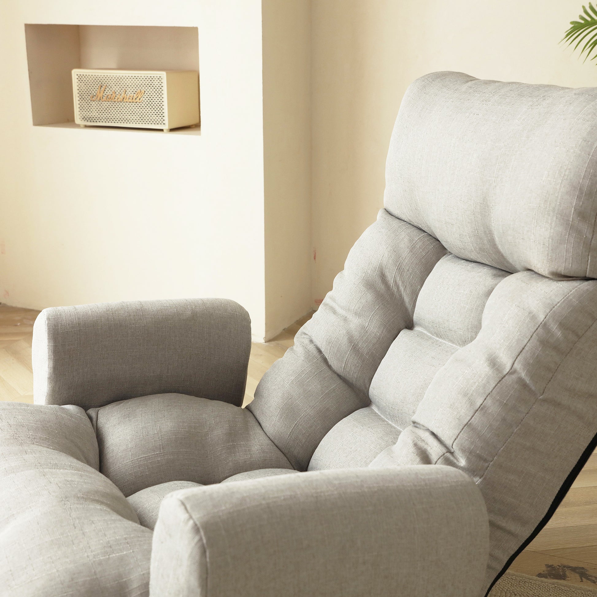 Swivel Indoor Recliner Floor Chair with Adjustable Headrest and Side Pockets- Gray_9